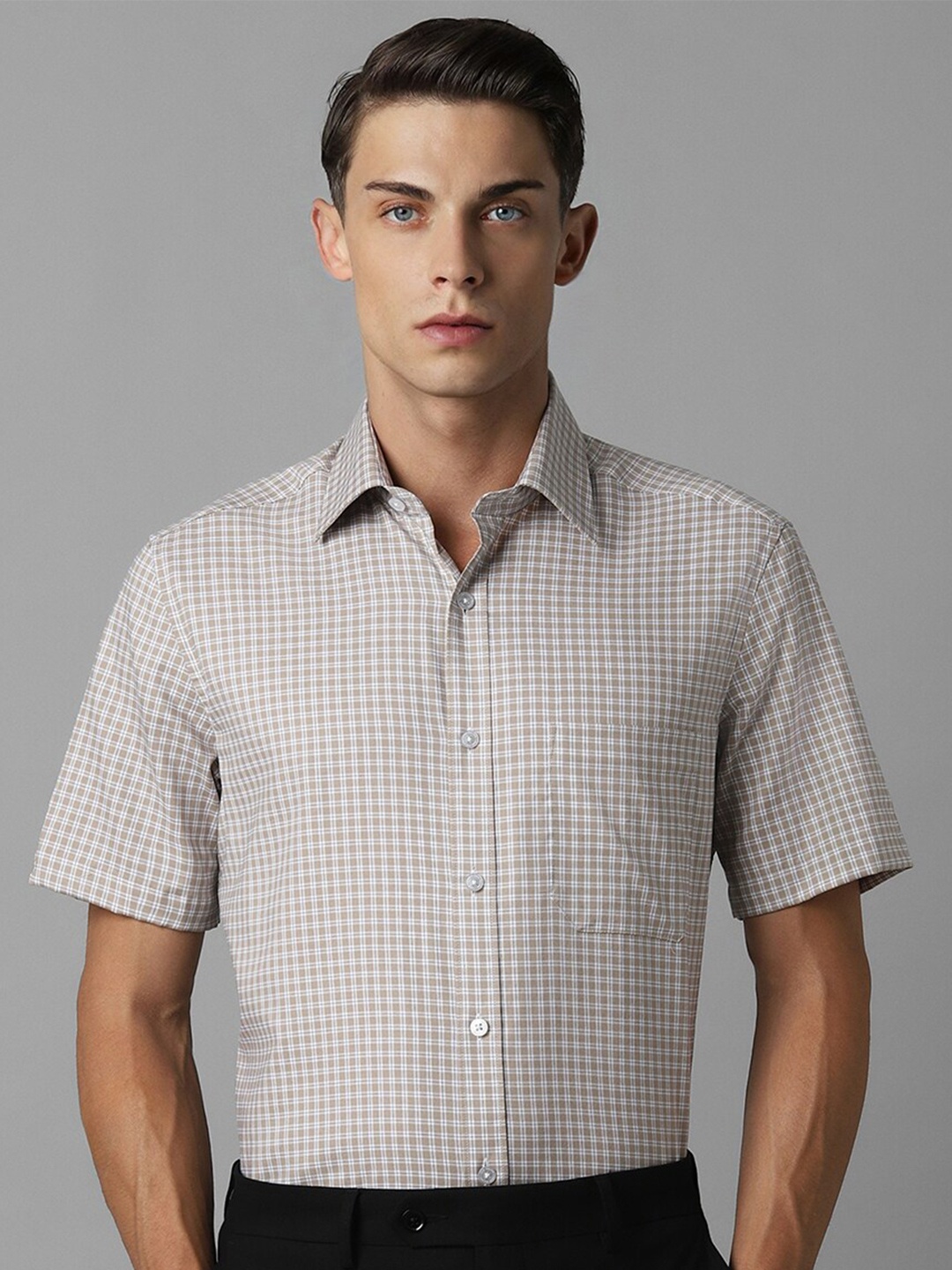 

Louis Philippe Short Sleeves Checked Pure Cotton Formal Shirt, Brown