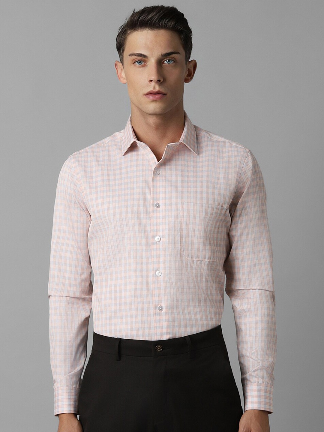 

Louis Philippe Slim Fit Checked Pure Cotton Formal Shirt, Peach