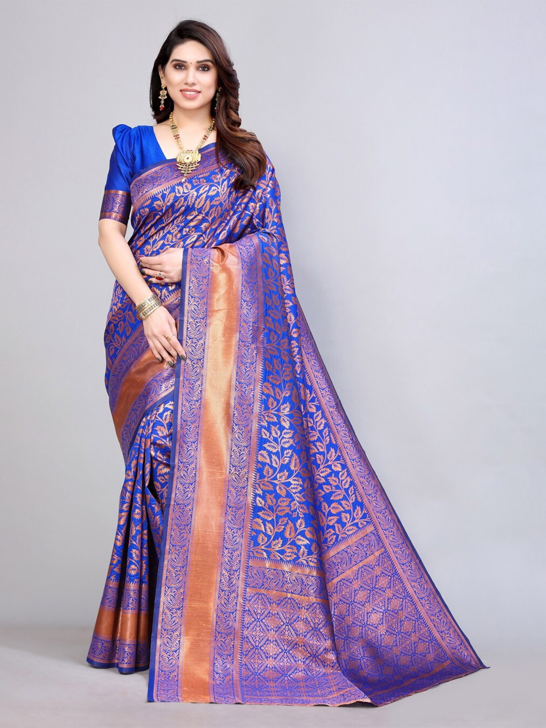 

DIVASTRI Ethnic Motifs Woven Design Zari Banarasi Saree, Blue