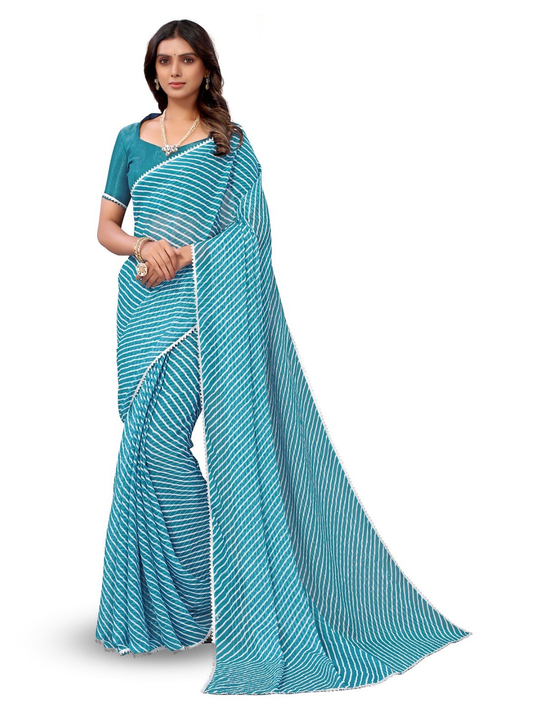 

DIVASTRI Printed Silk Georgette Leheriya Saree, Blue