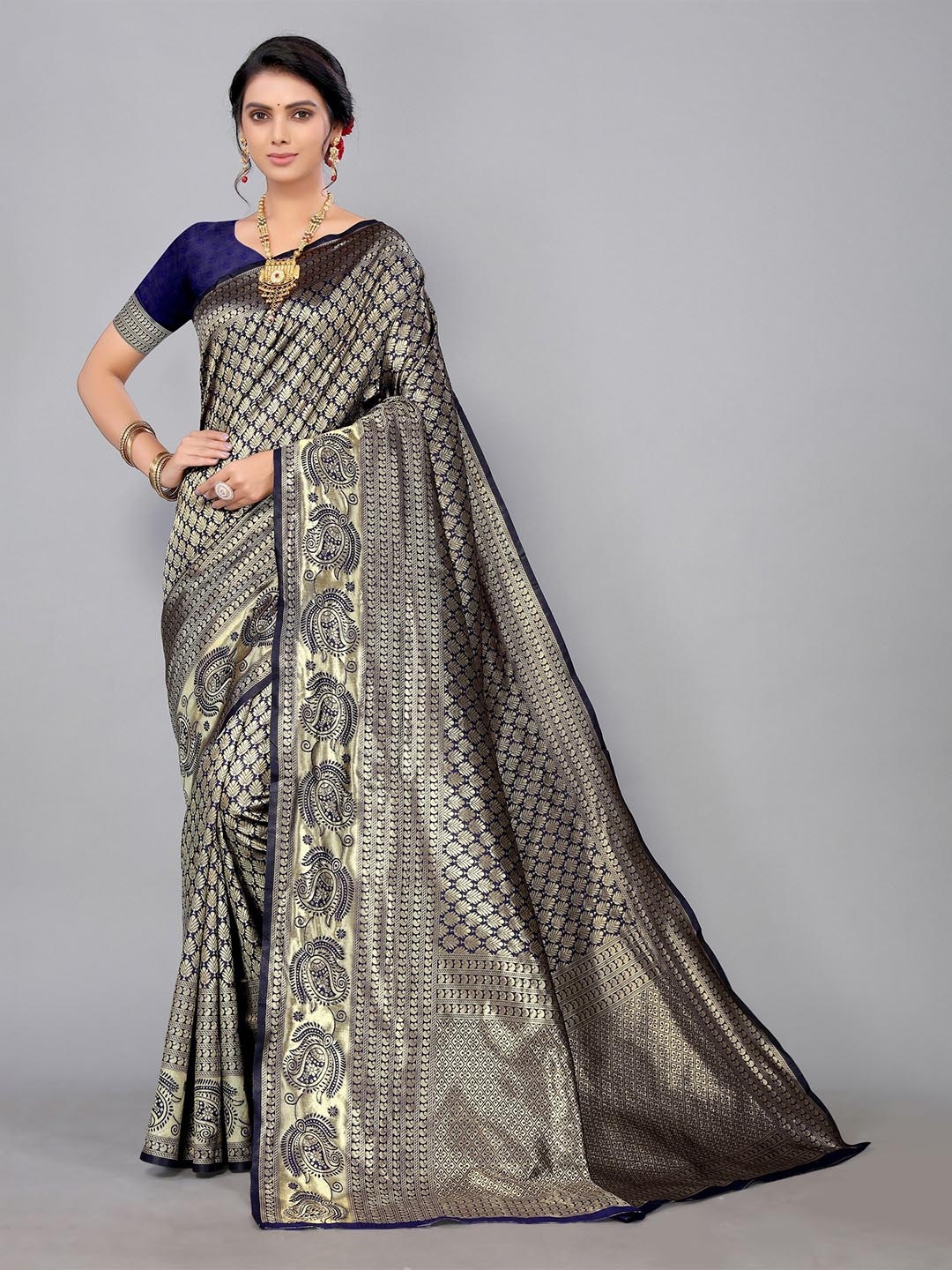 

DIVASTRI Ethnic Woven Design Zari Banarasi Saree, Blue