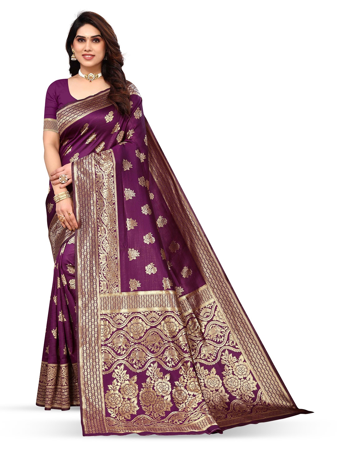 

DIVASTRI Ethnic Motifs Woven Design Zari Banarasi Saree, Magenta