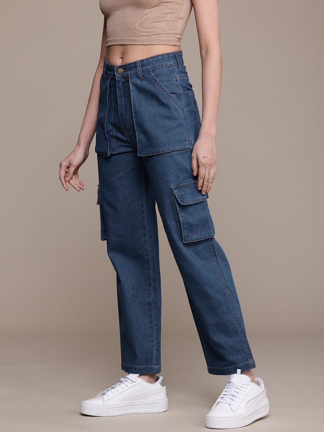 

Roadster Loose Fit High-Rise Cargos, Navy blue