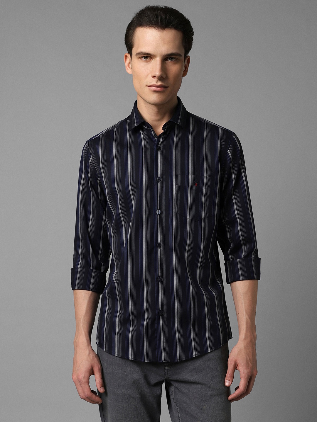 

Louis Philippe Sport Striped Slim Fit Opaque Casual Shirt, Black