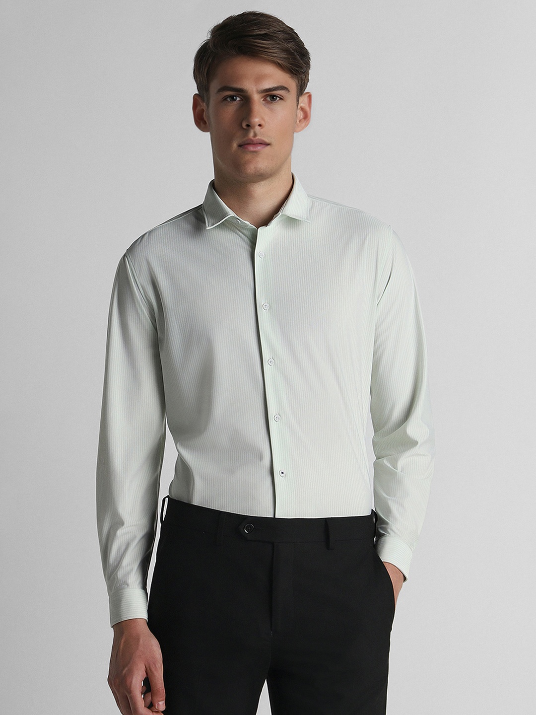 

Louis Philippe Sport Striped Super Slim Fit Opaque Casual Shirt, Green