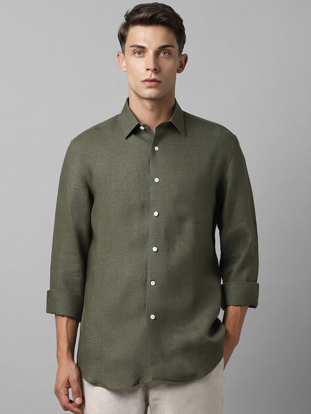 

Luxure by Louis Philippe Slim Fit Pure Linen Casual Shirt, Olive