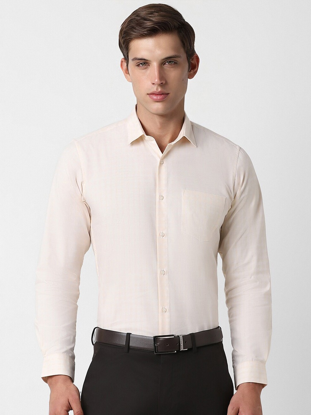 

Peter England Checked Slim Fit Formal Shirt, Cream