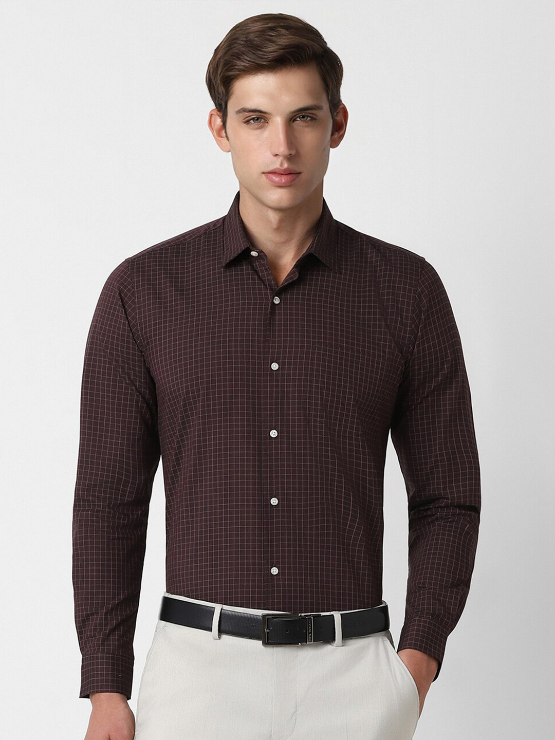 

Peter England Grid Tattersall Checked Formal Shirt, Brown