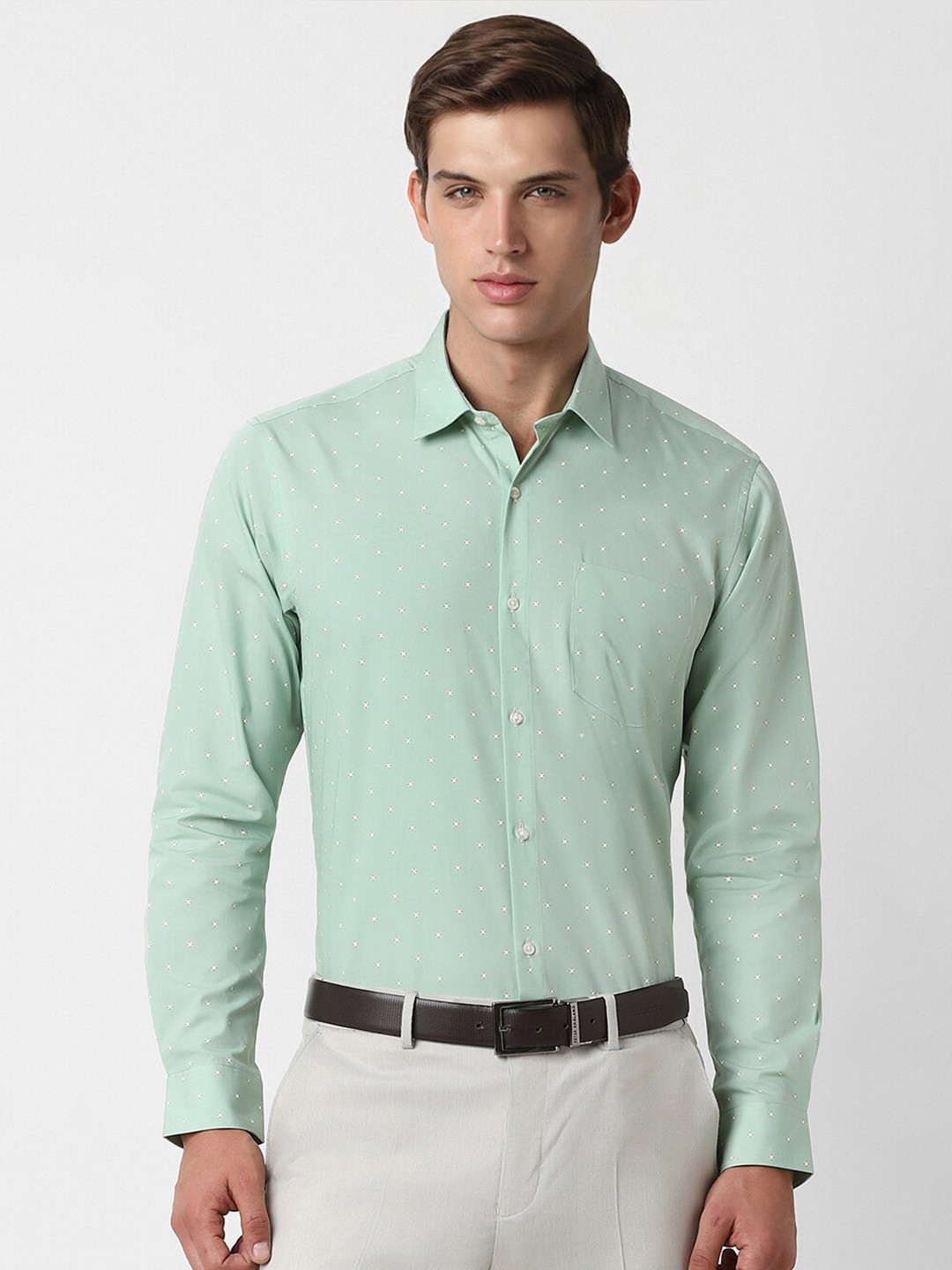 

Peter England Micro Ditsy Printed Cotton Formal Shirt, Green