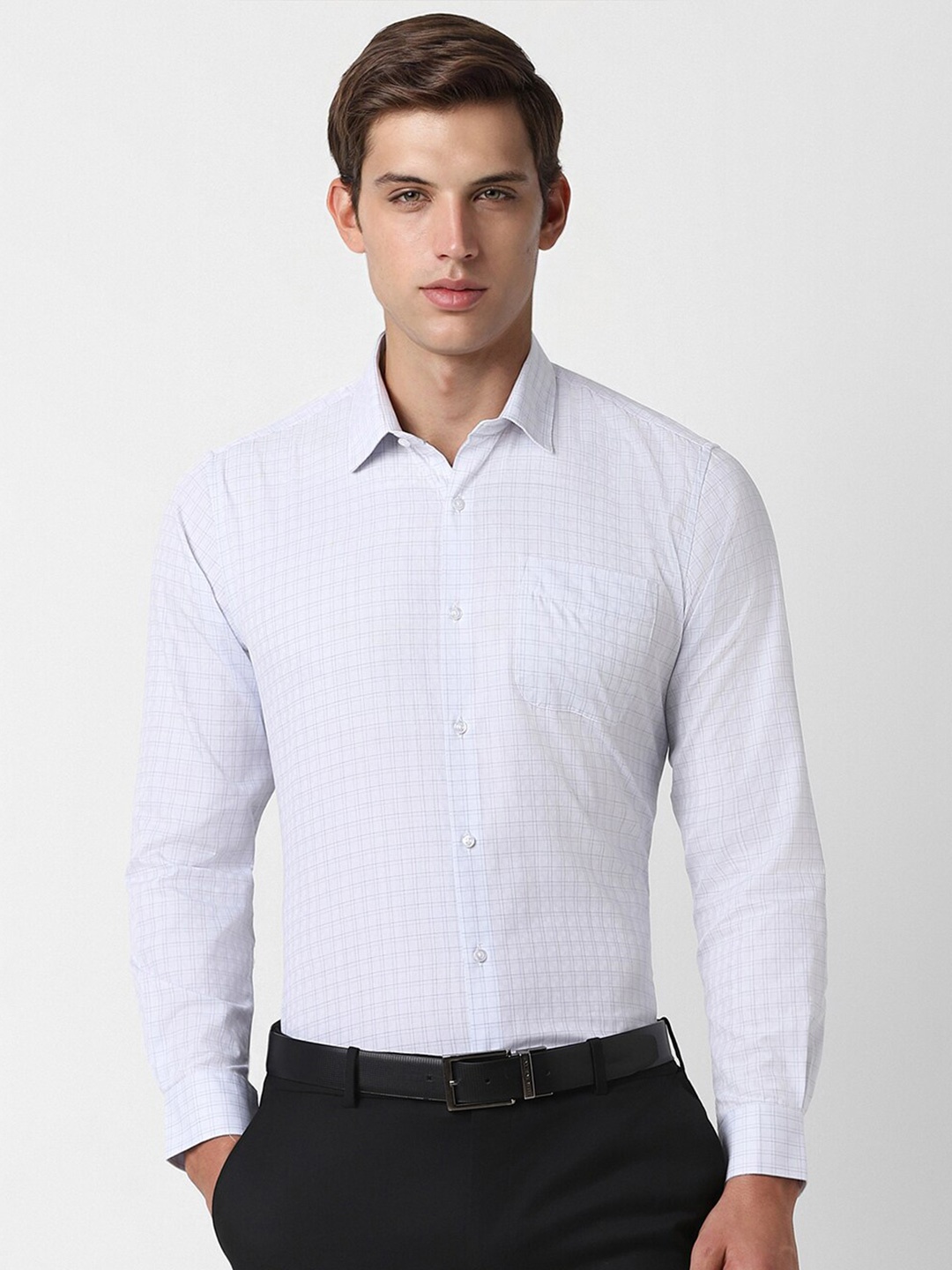 

Peter England Grid Tattersall Checked Formal Shirt, White