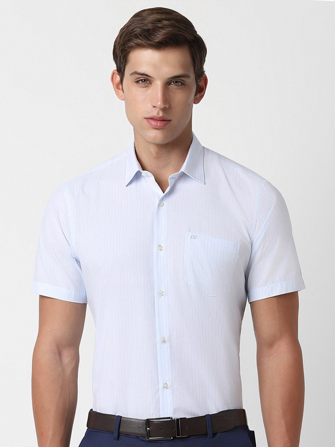 

Peter England Men Opaque Striped Formal Shirt, Blue