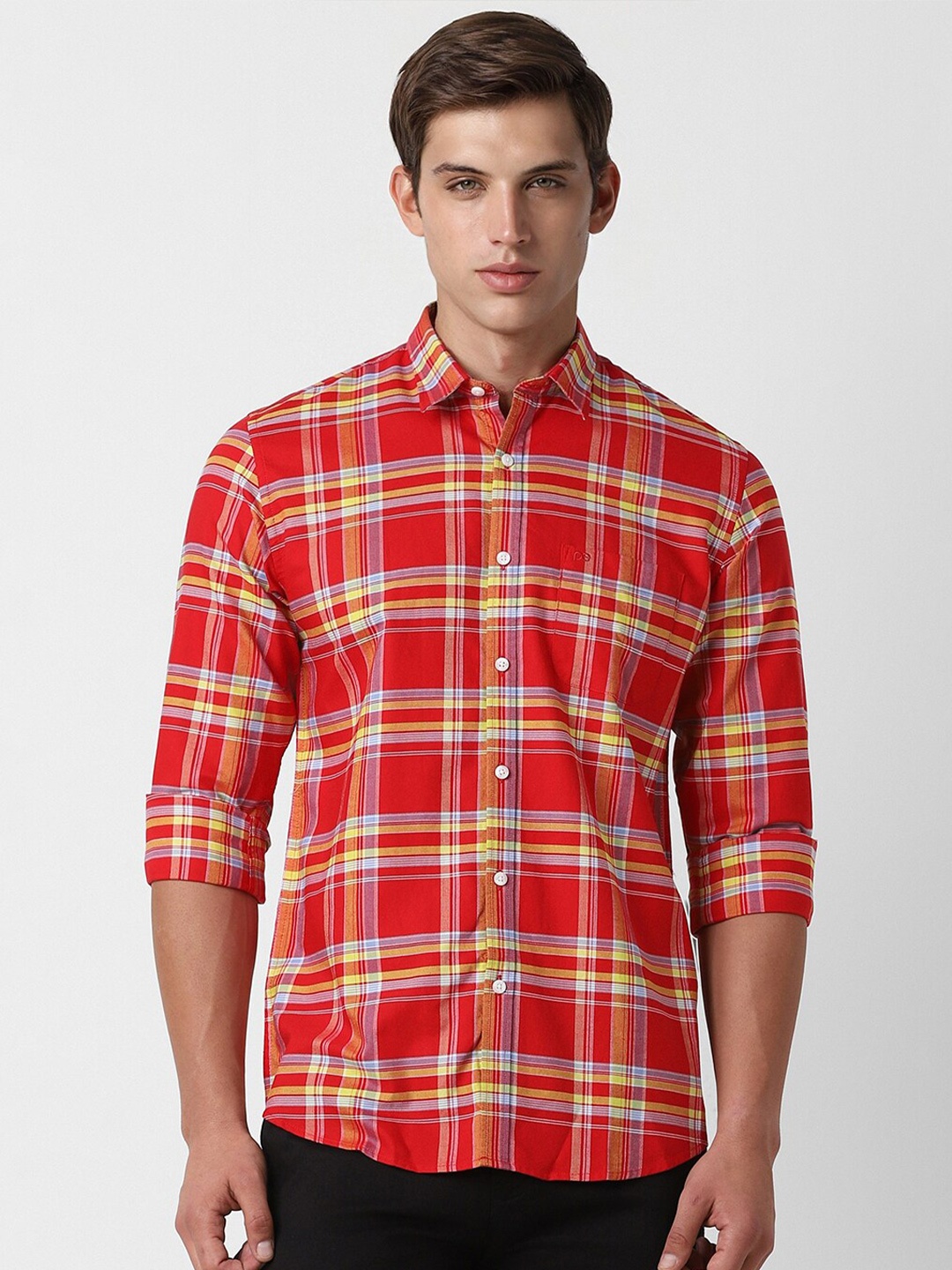 

Peter England Casuals Slim Fit Tartan Checks Opaque Cotton Casual Shirt, Red