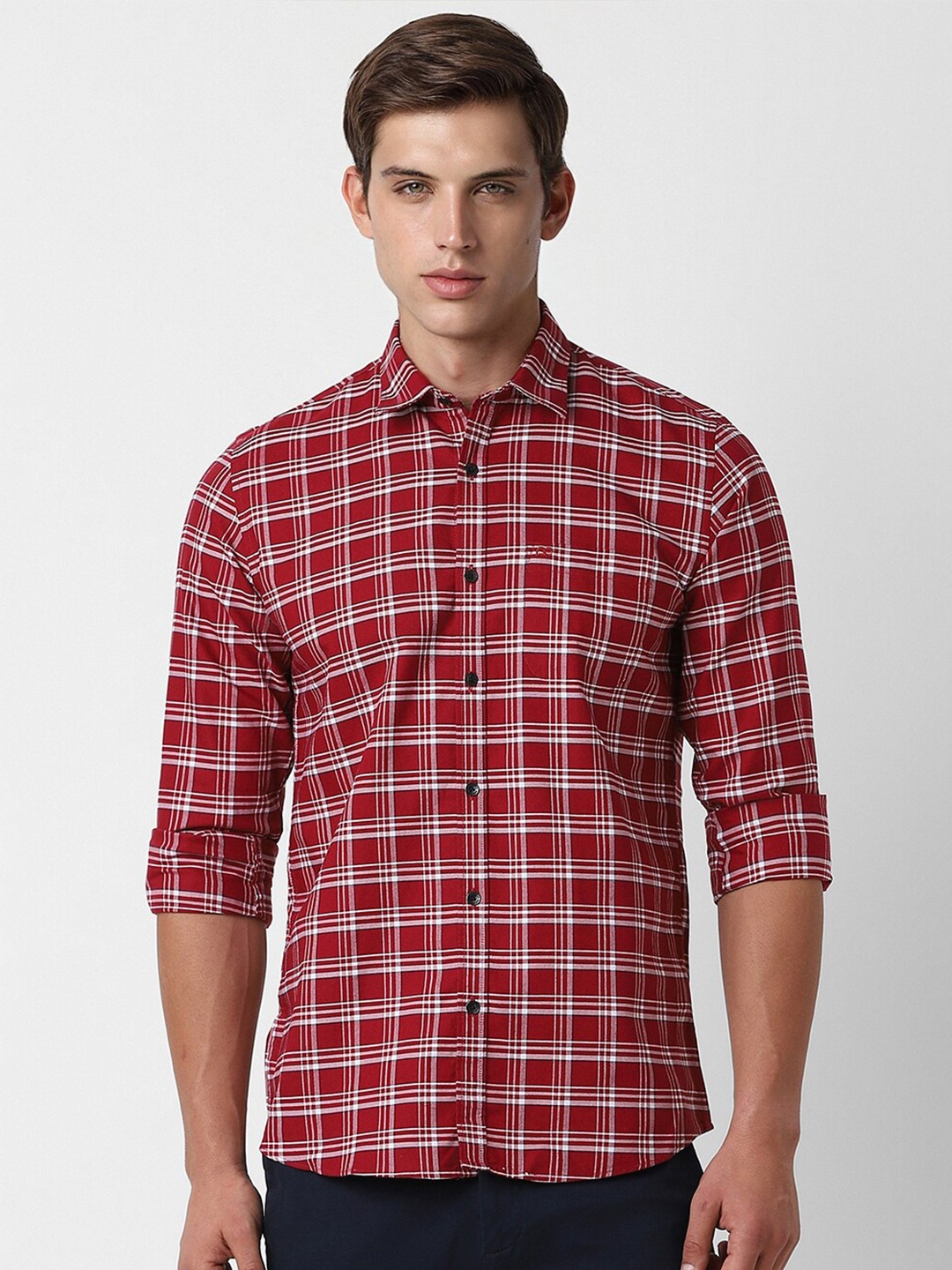 

Peter England Casuals Slim Fit Opaque Checked Casual Shirt, Red