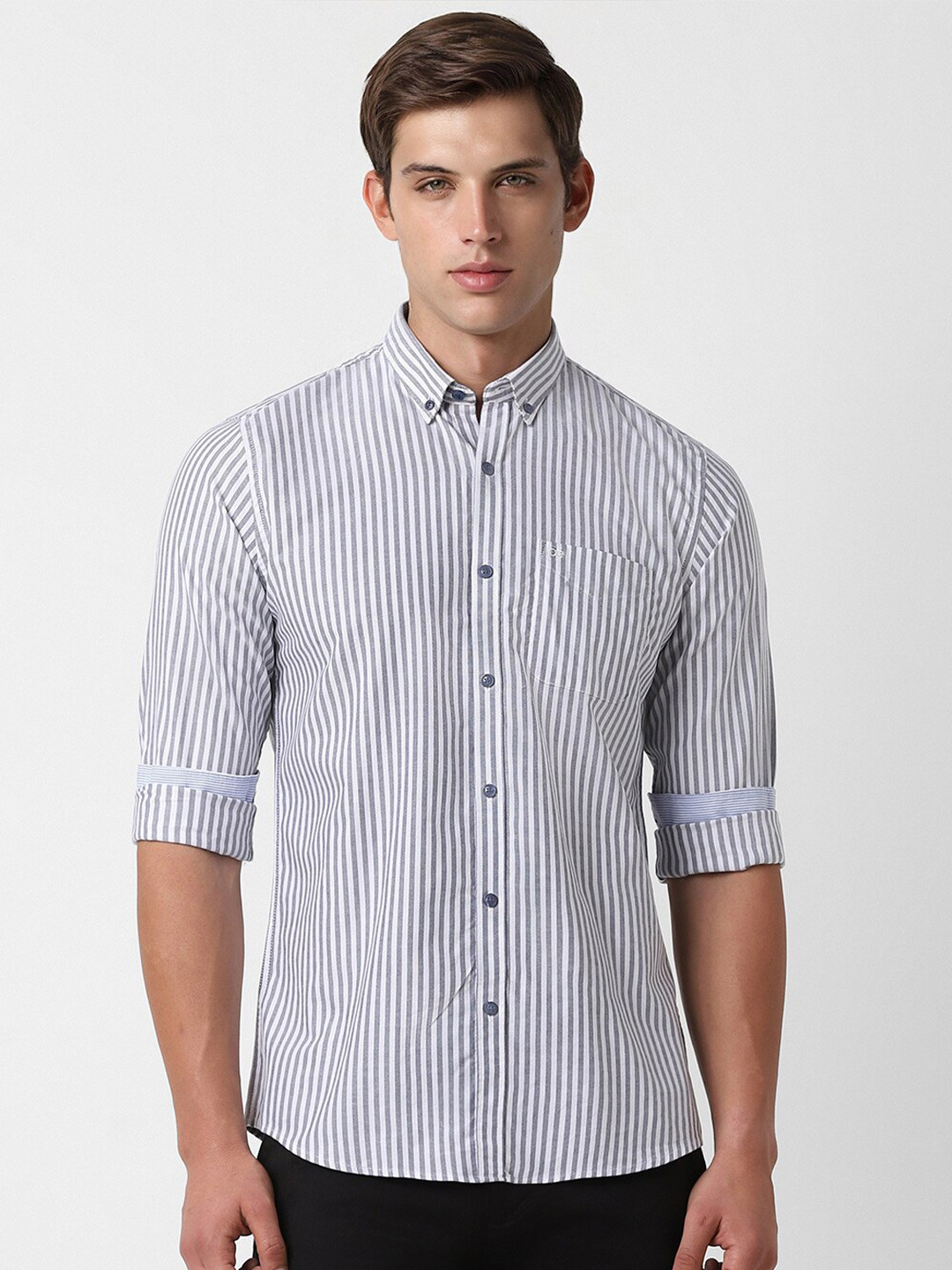 

Peter England Casuals Slim Fit Opaque Striped Casual Shirt, Grey