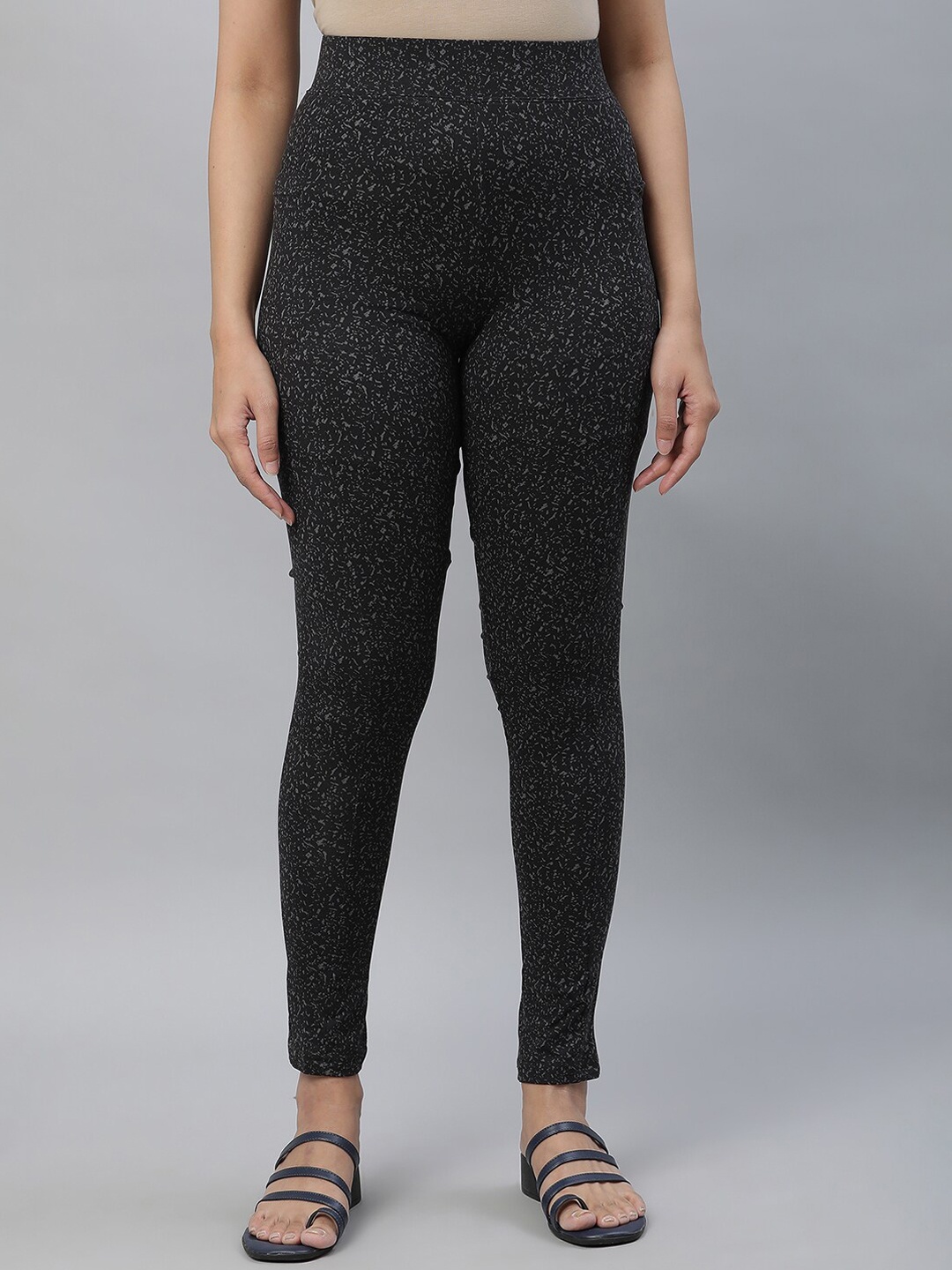 

elleven Women Printed Ankle-Length Leggings, Black