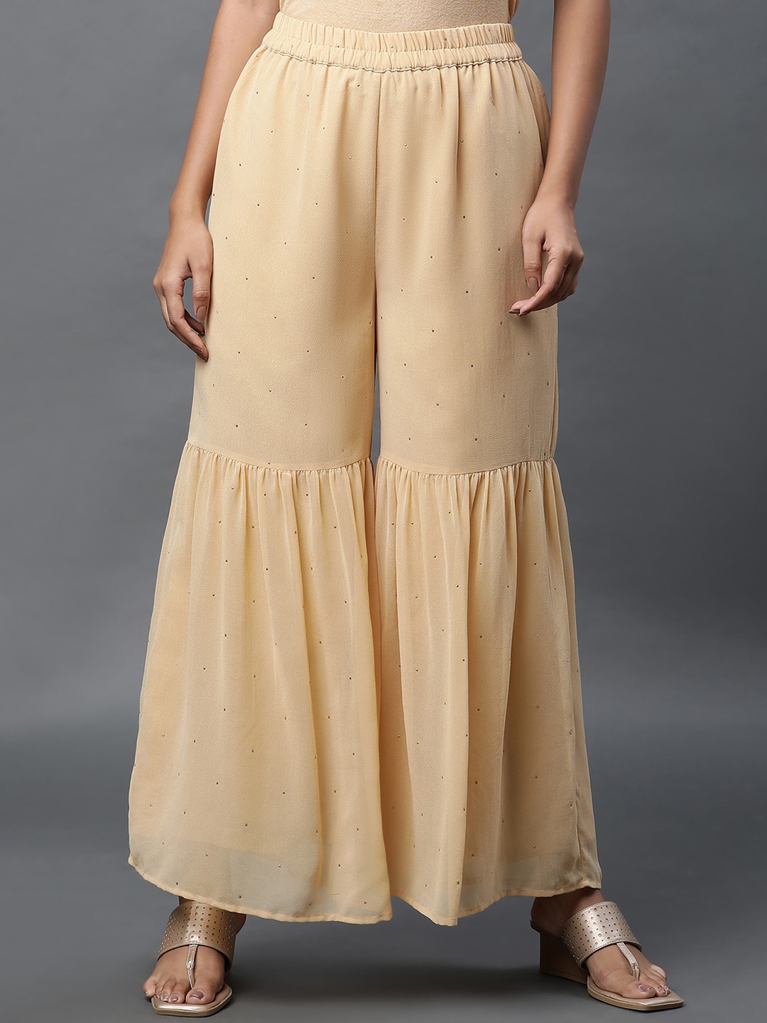 

elleven Women Flared Geometric Embellished Sharara, Gold
