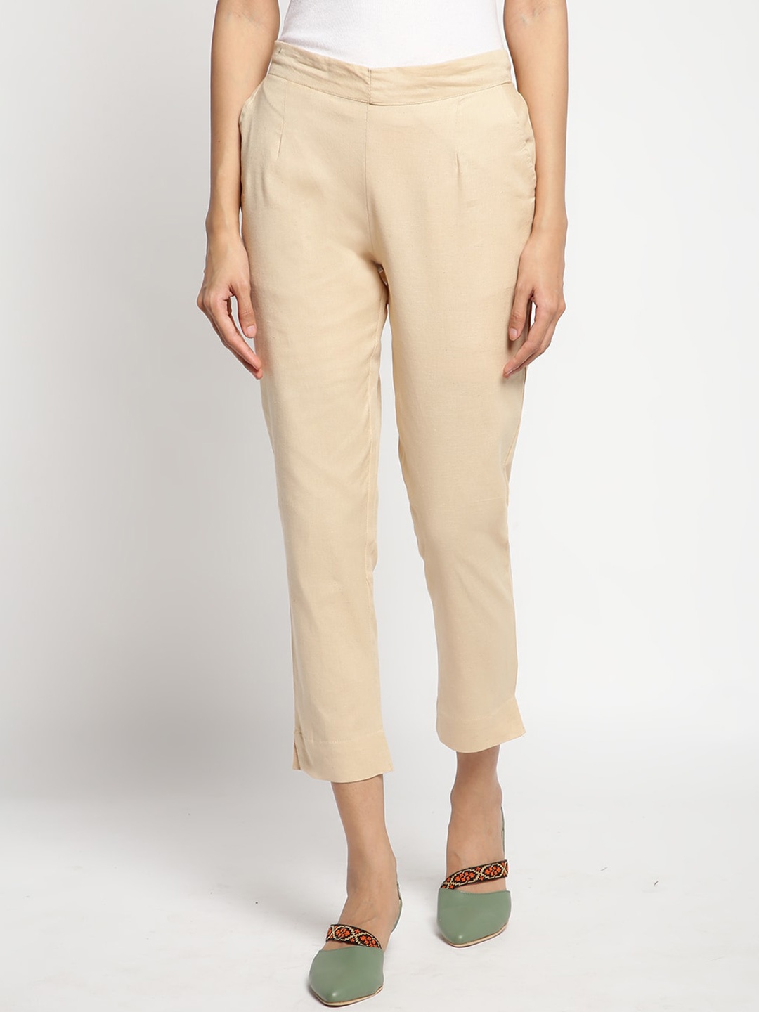 

elleven Women Mid-Rise Cropped Trousers, Beige