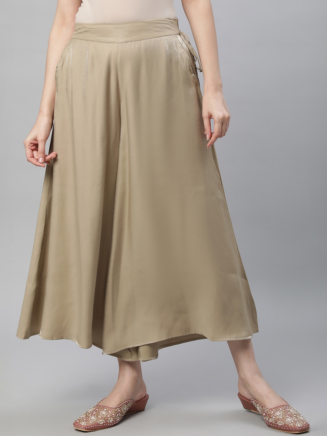 

elleven Women Flared Cropped Palazzo, Gold