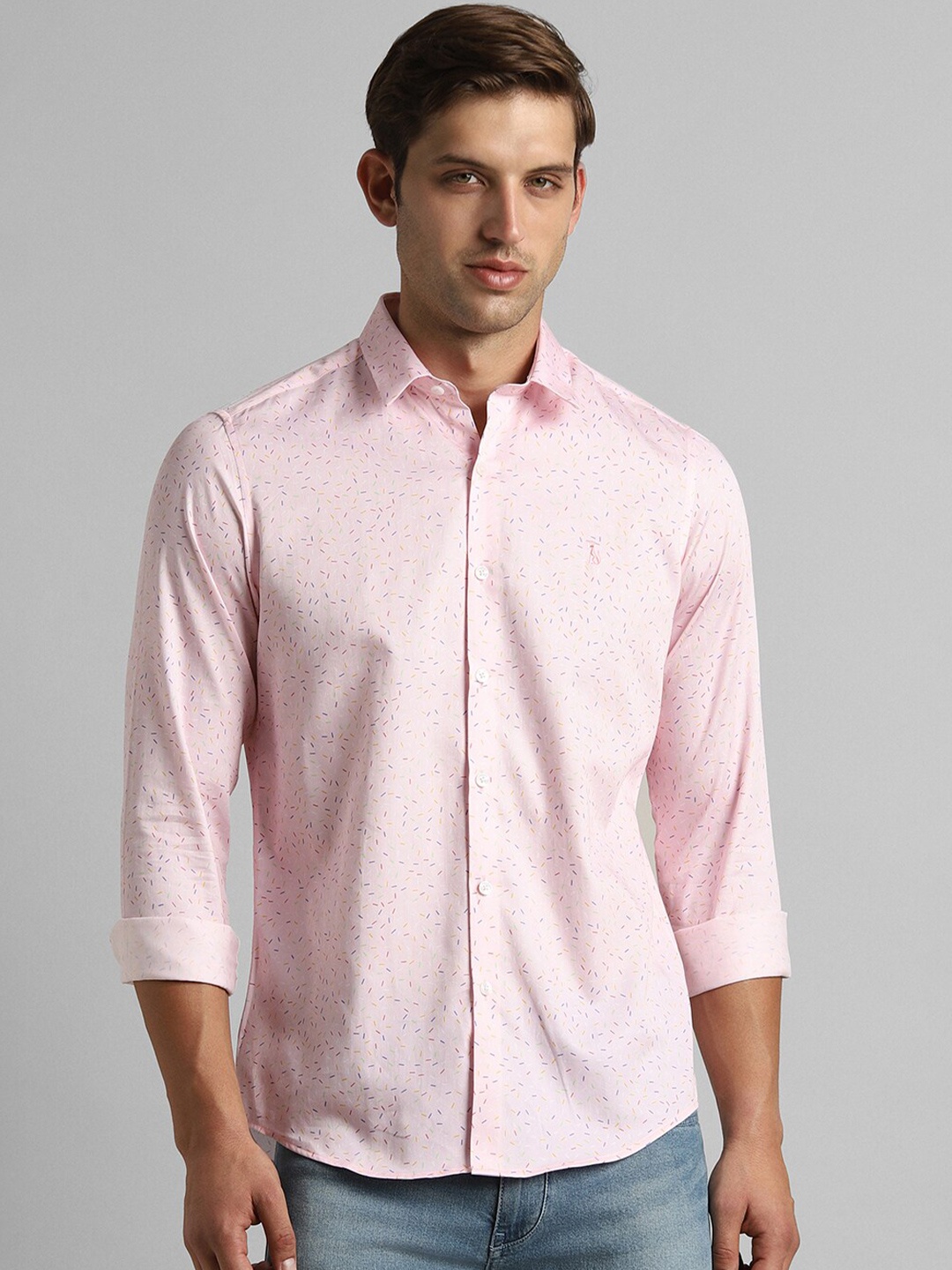 

SIMON CARTER LONDON Slim Fit Floral Opaque Printed Cotton Casual Shirt, Pink