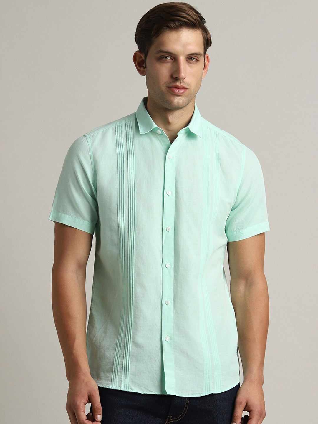 

SIMON CARTER LONDON Vertical Striped Opaque Casual Shirt, Green