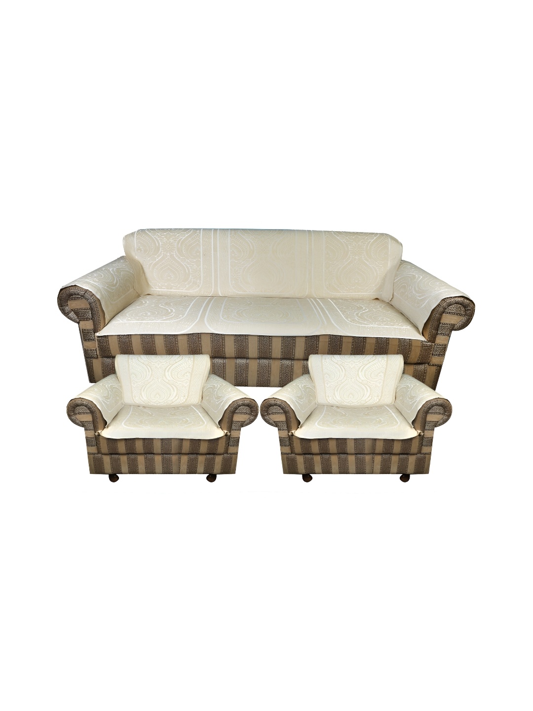 

MONKDECOR White 12 Pieces Self Design Velvet 5 Seater Sofa Covers With Arms