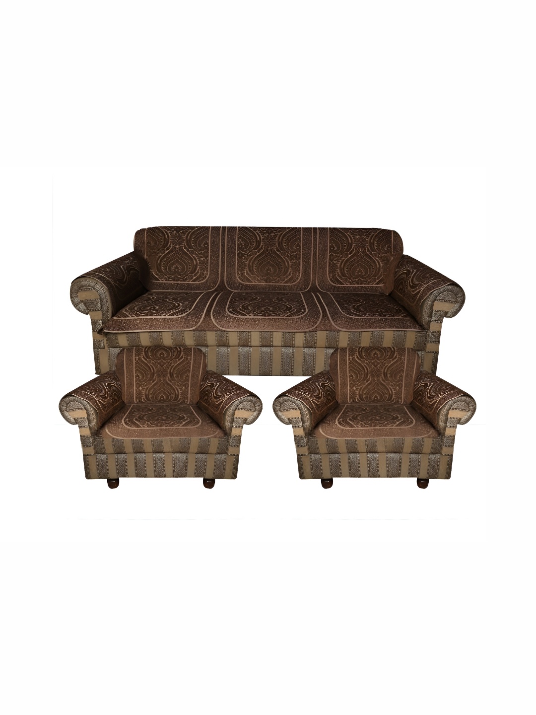 

MONKDECOR Brown 12 Pieces Self Design Velvet 5 Seater Sofa Cover With Arms