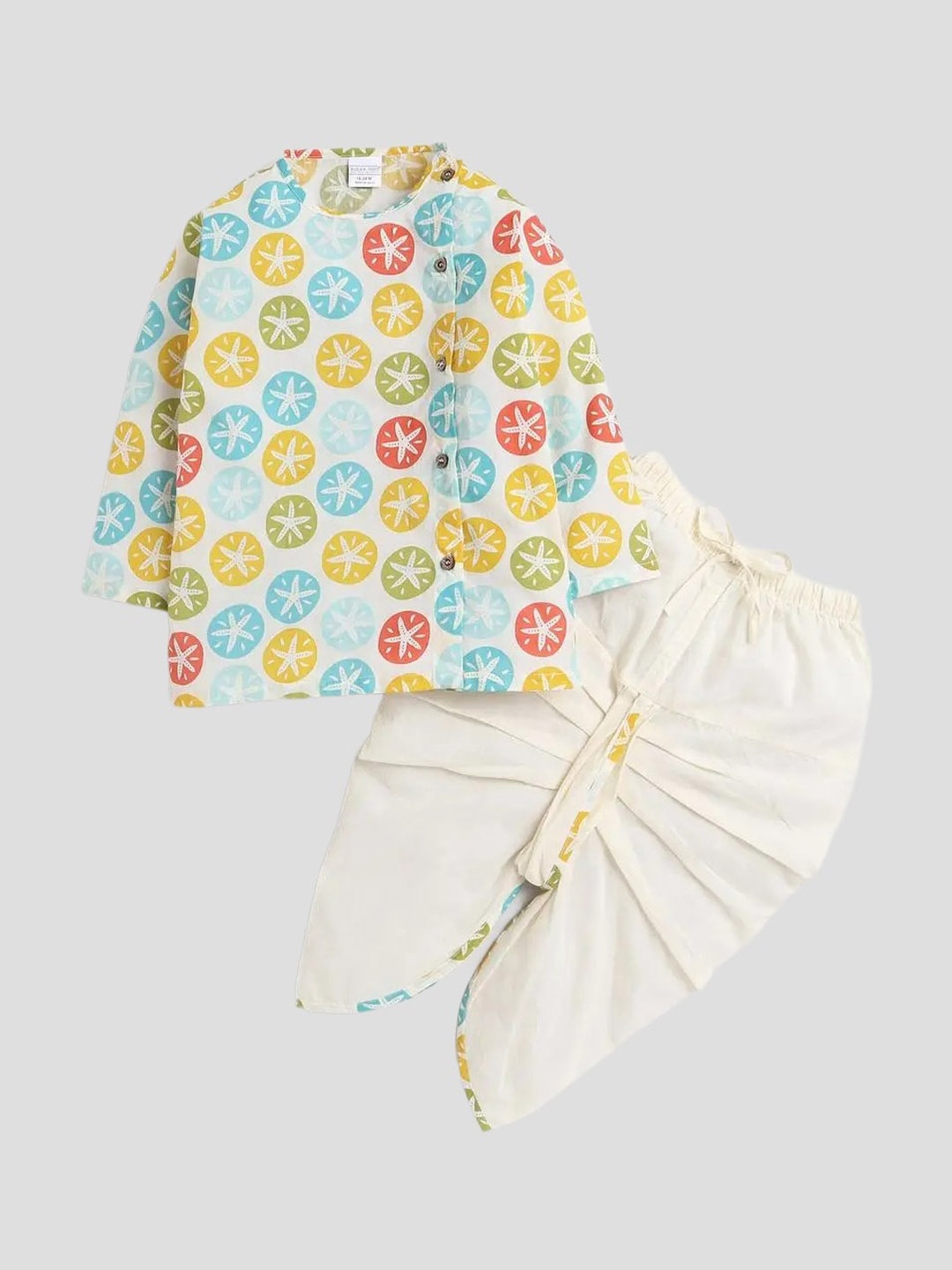 

Polka Tots Kids Printed Regular Pure Cotton Kurta with Dhoti Pants, White