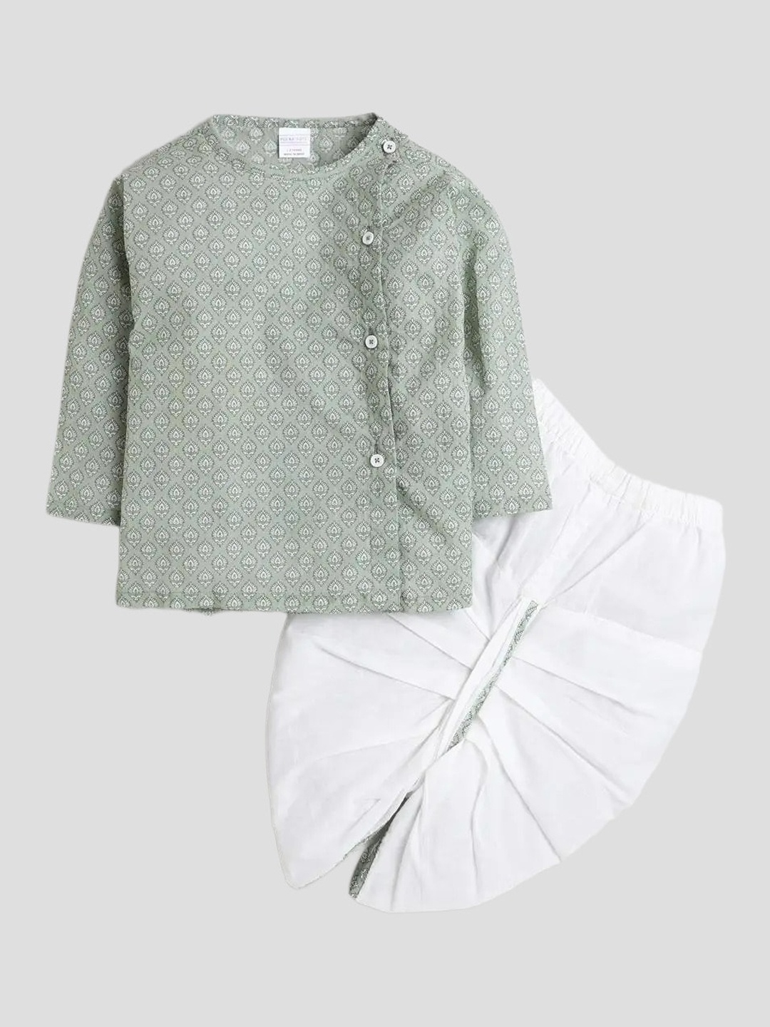 

Polka Tots Unisex Kids Printed Regular Pure Cotton Kurta with Dhoti Pants, Green