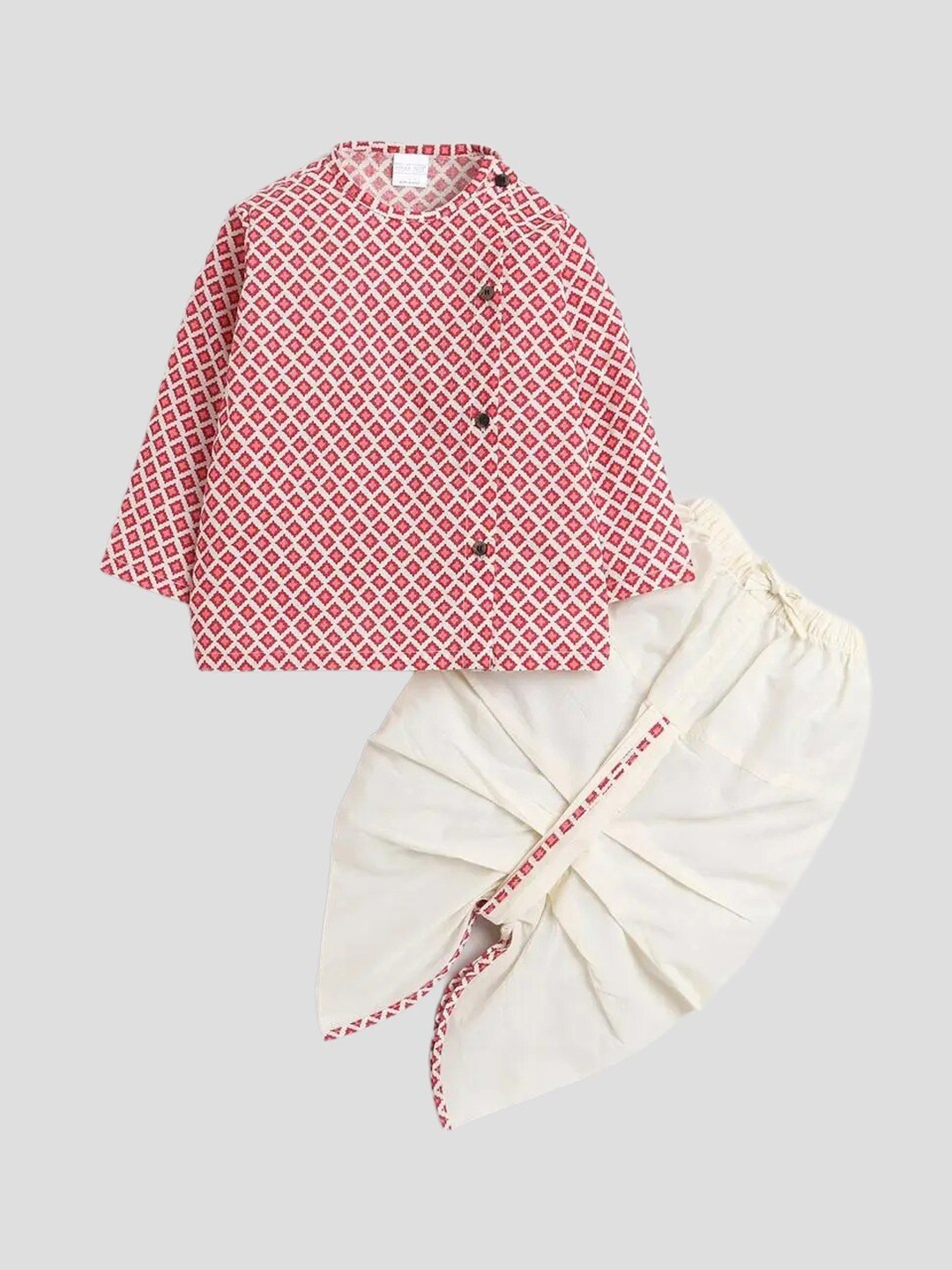 

Polka Tots Unisex Kids Printed Regular Pure Cotton Kurta with Dhoti Pants, Red