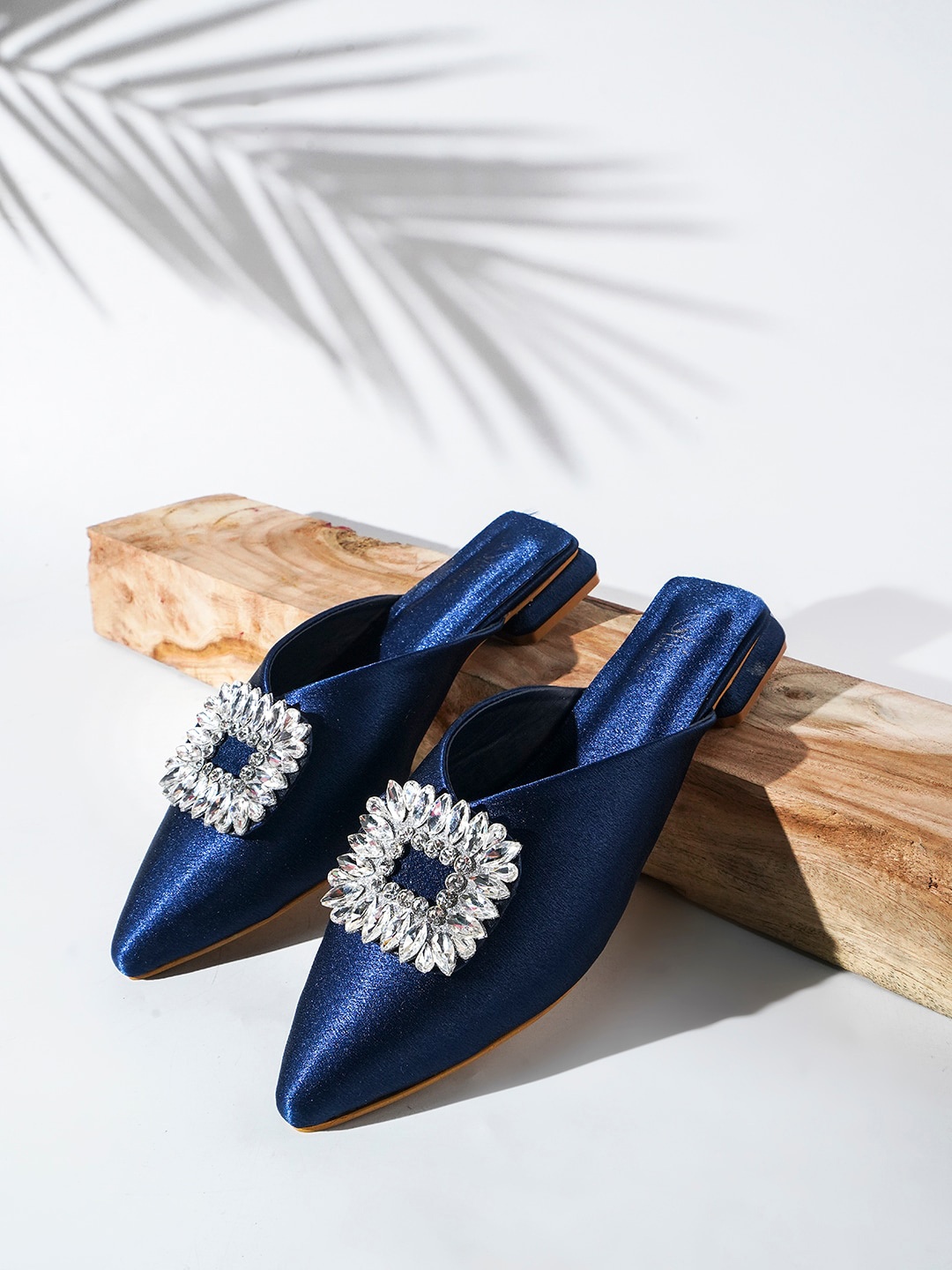 

THE WHITE POLE Embellished Pointed Toe Mules, Navy blue