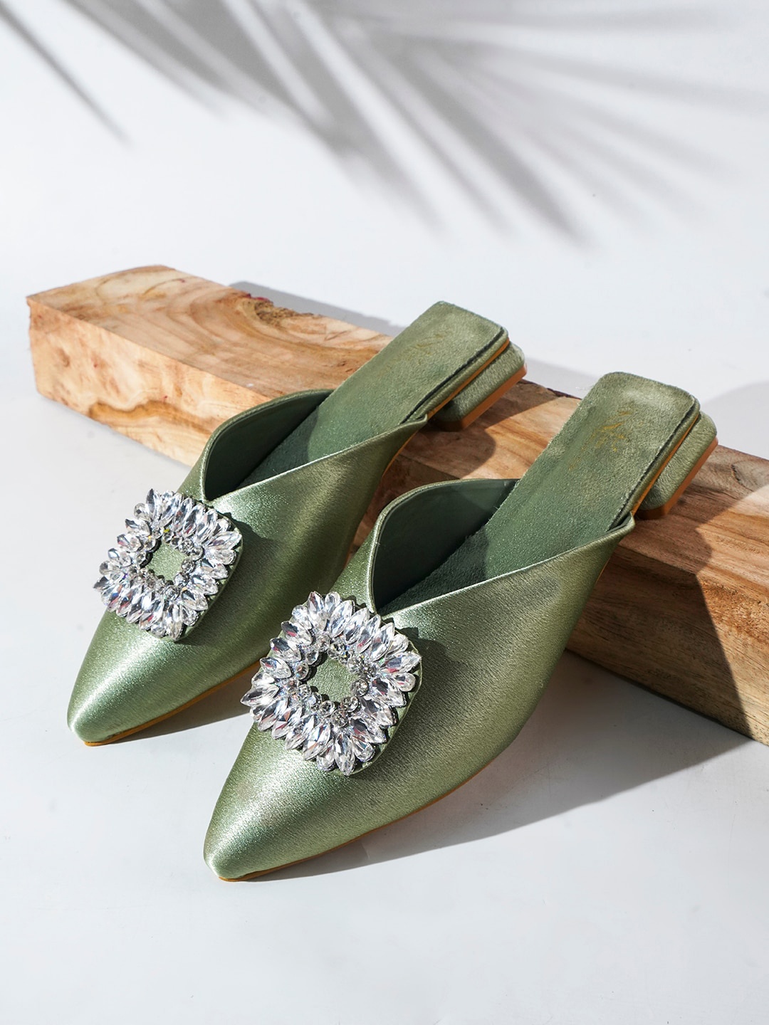 

THE WHITE POLE Embellished Pointed Toe Mules, Green