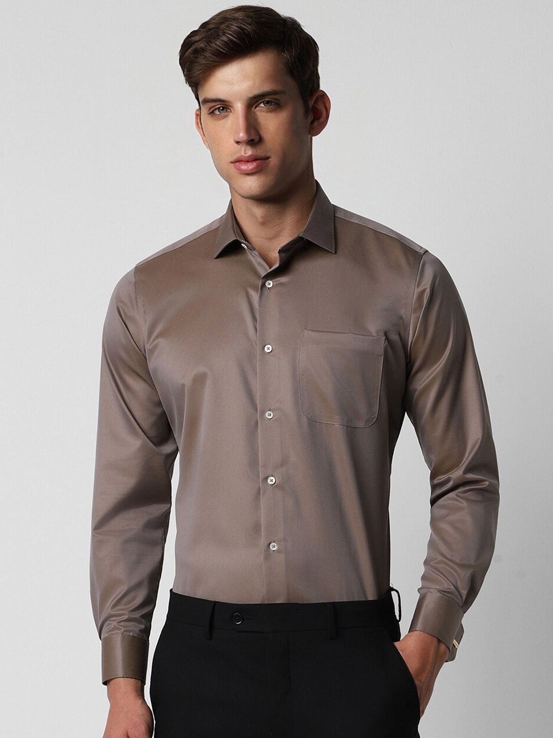 

Van Heusen Cotton Spread Collar Long Sleeves Opaque Formal Shirt, Brown