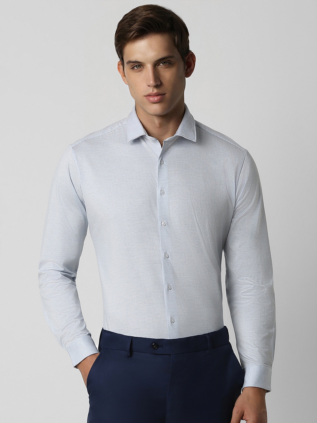 

Van Heusen Textured Spread Collar Cotton Formal Shirt, Blue