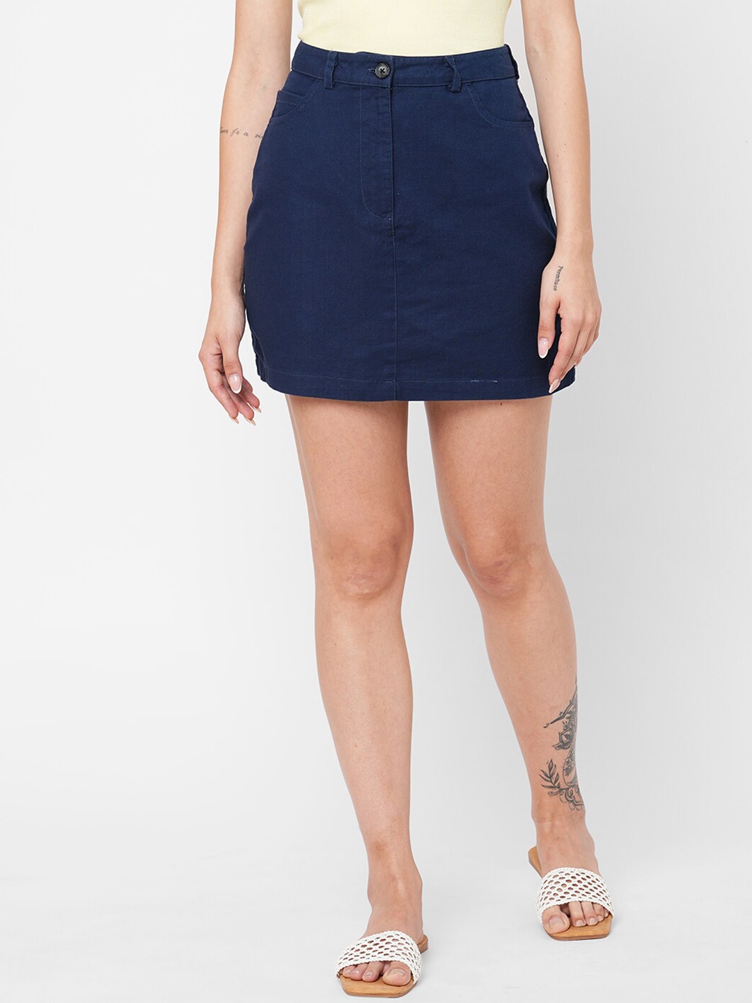 

VASTRADO Pure Cotton A-Line Mini Skirt, Navy blue