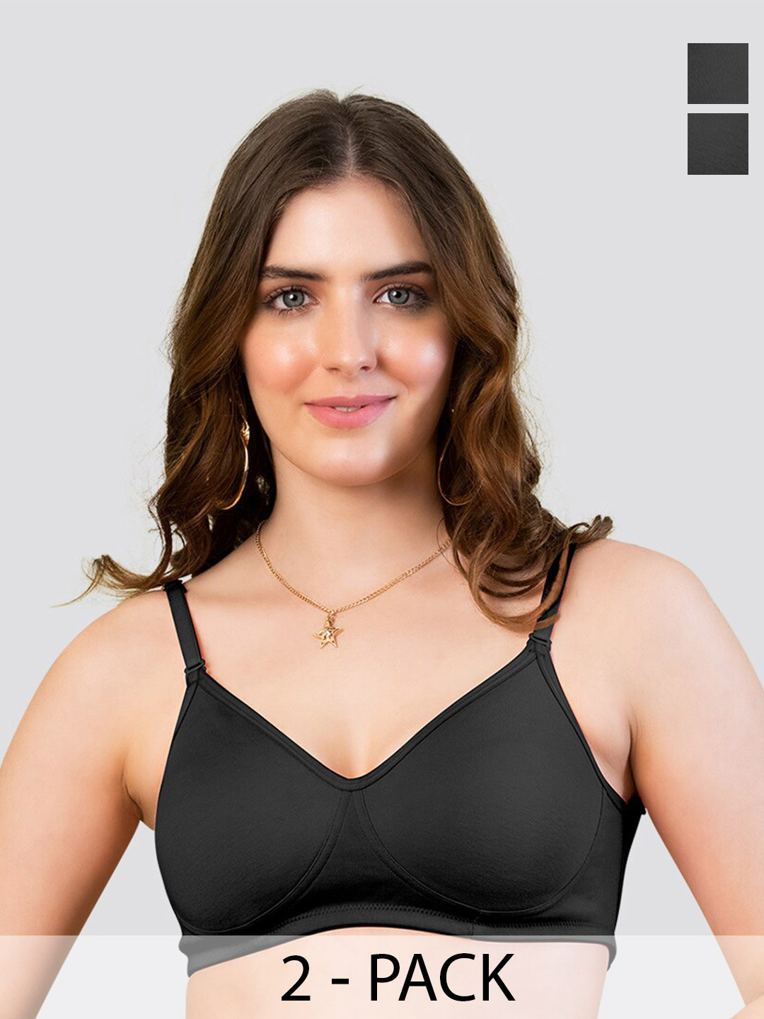 

K LINGERIE Pack of 2 Lexi Seamless Cups Fully Adjustable & Transparent Back T-Shirt Bra, Black