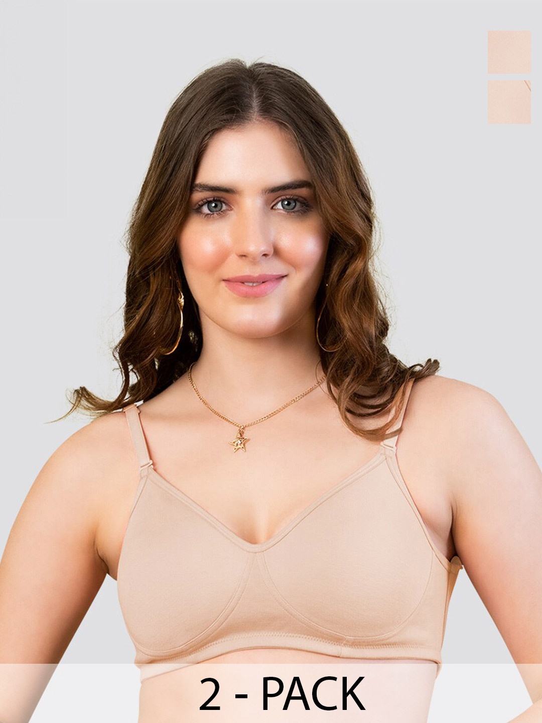 

K LINGERIE Pack of 2 Lexi Seamless Cups Adjustable & Transparent Back T-Shirt Bra, Nude