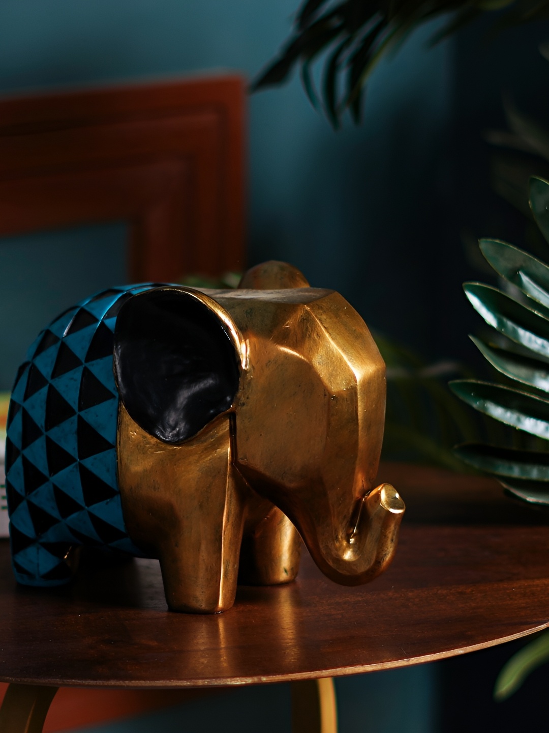 

THE ARTMENT Gold Toned & Blue Abstract Elemental Elephant Figurine Showpiece