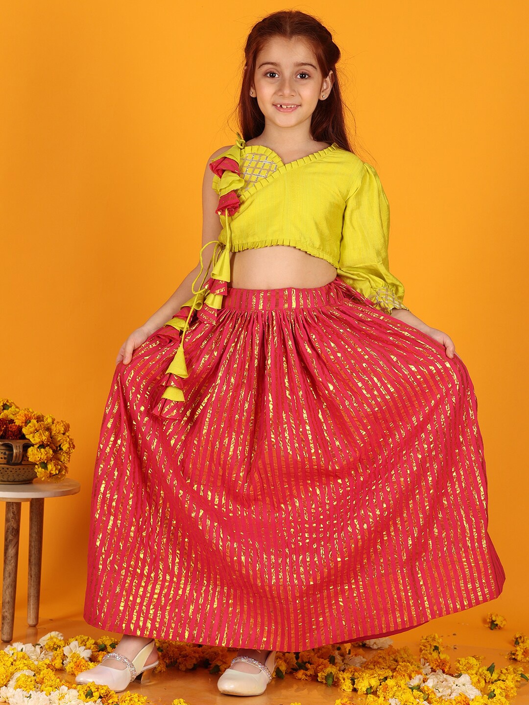 

Jilmil Girls Cotton Ready to Wear Lehenga Choli, Magenta