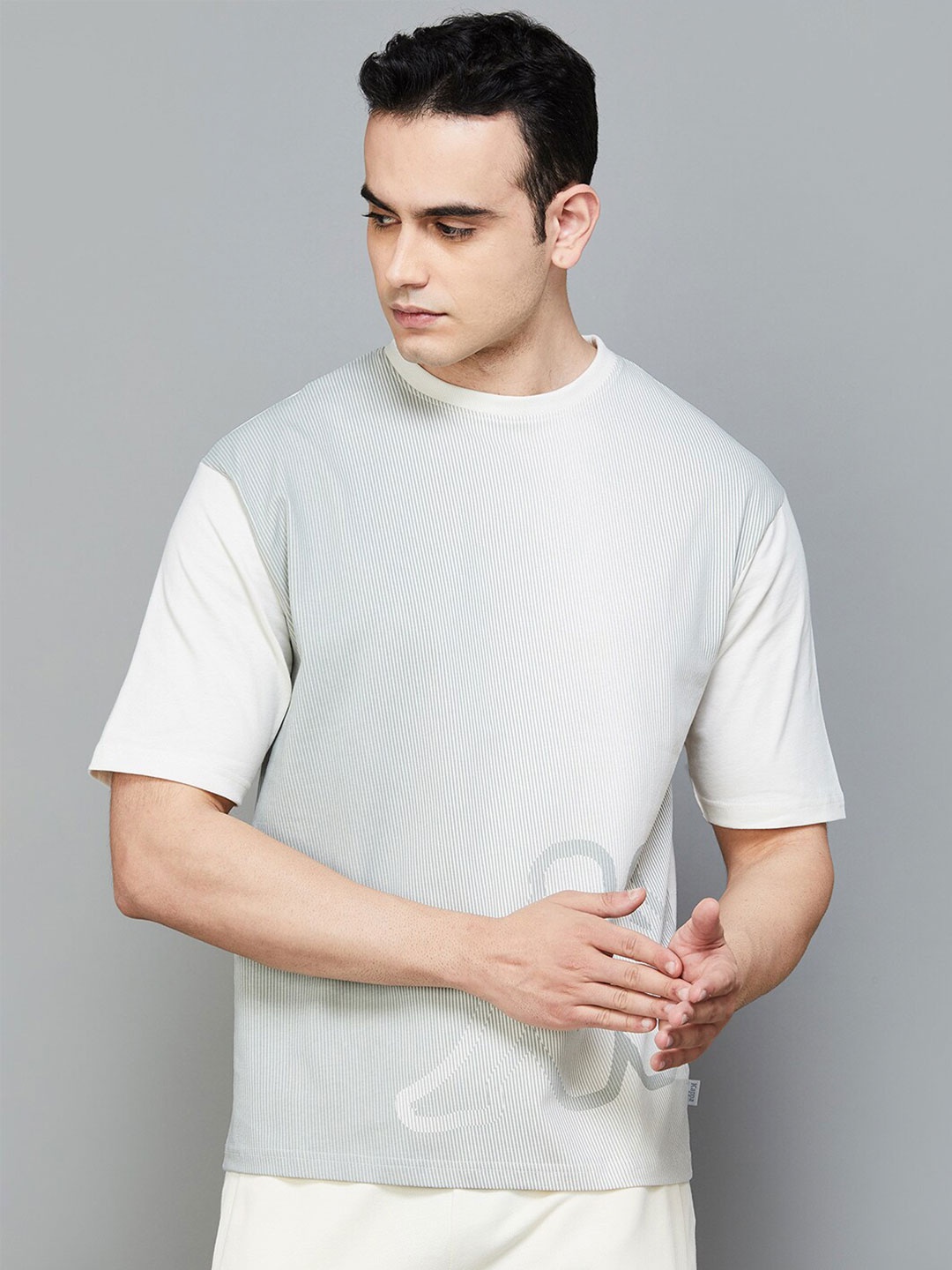 

Kappa Self Design Cotton T-shirt, Off white