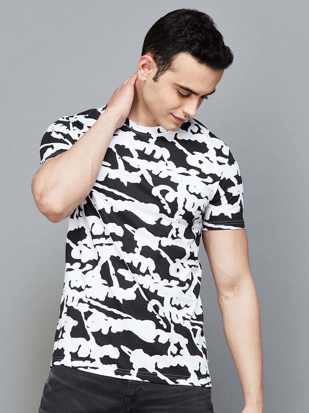 

Forca by Lifestyle Camouflage Printed Round Neck Short Sleeves Cotton Slim Fit T-shirt, White