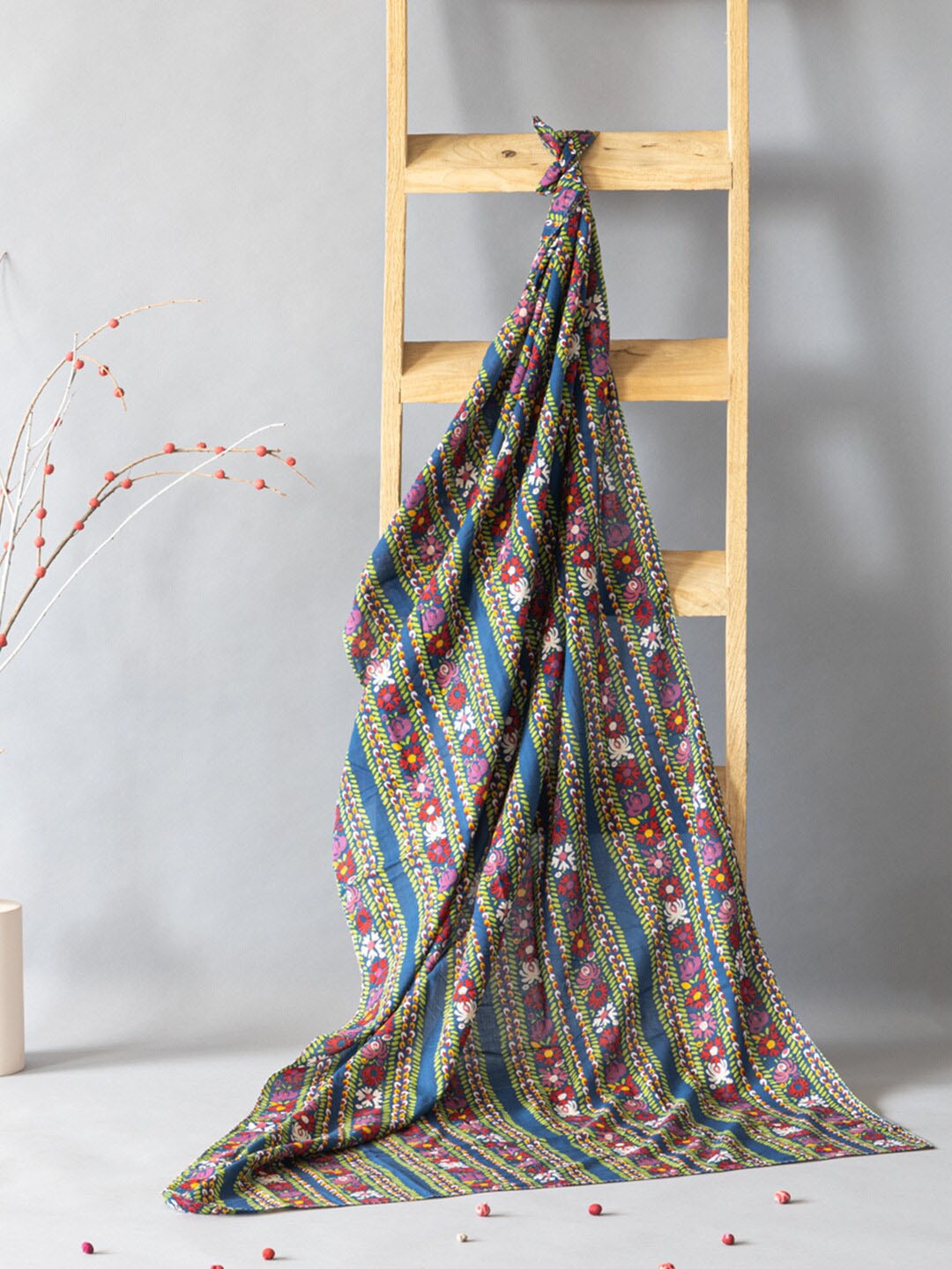 

Contrast Living Floral Printed Pure Cotton Scarf, Blue