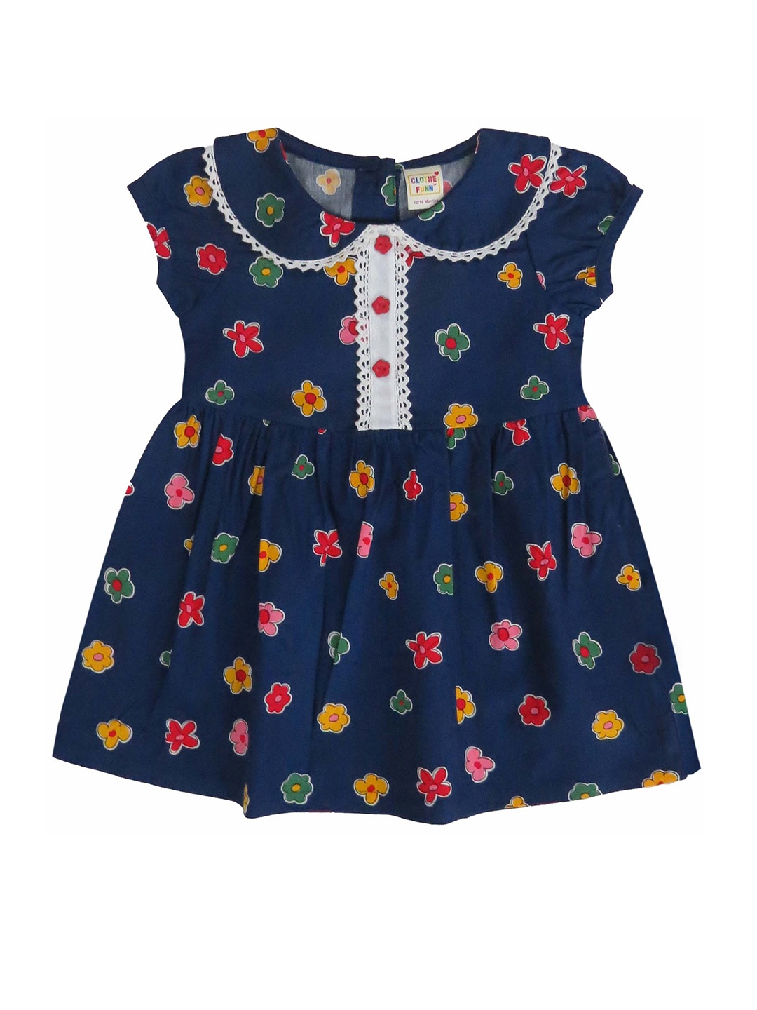 

Clothe Funn Peter Pan Collar Printed Cotton A Line Dress, Navy blue