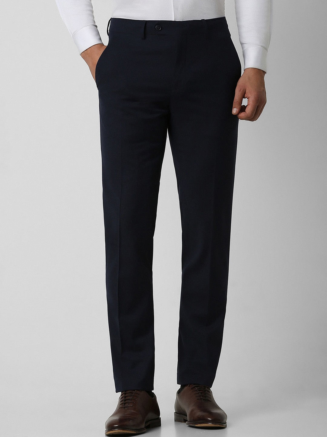 

Van Heusen Men Mid-Rise Slim Fit Cotton Formal Trousers, Navy blue