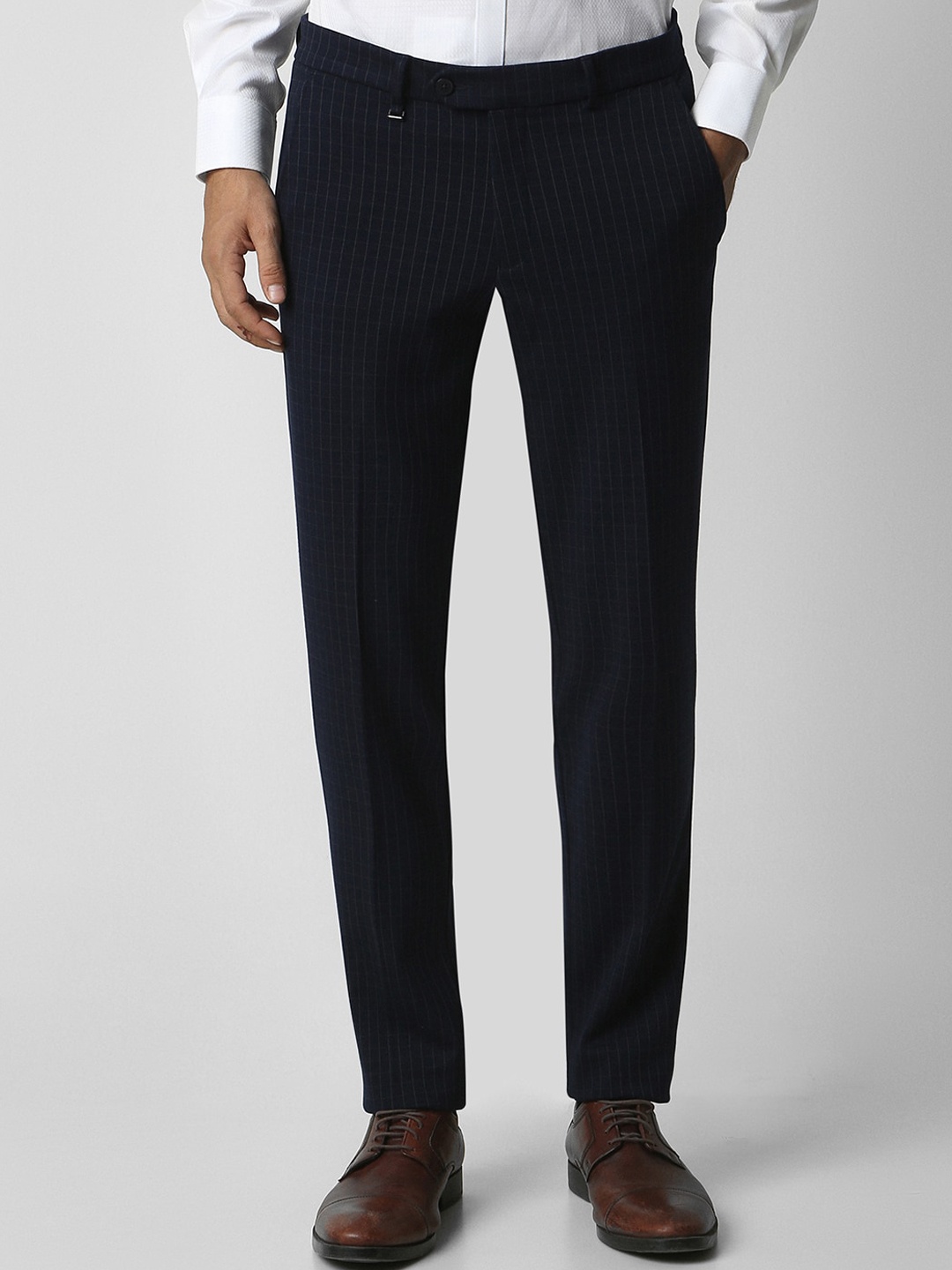 

Van Heusen Men Checked Mid-Rise Slim Fit Formal Trousers, Navy blue