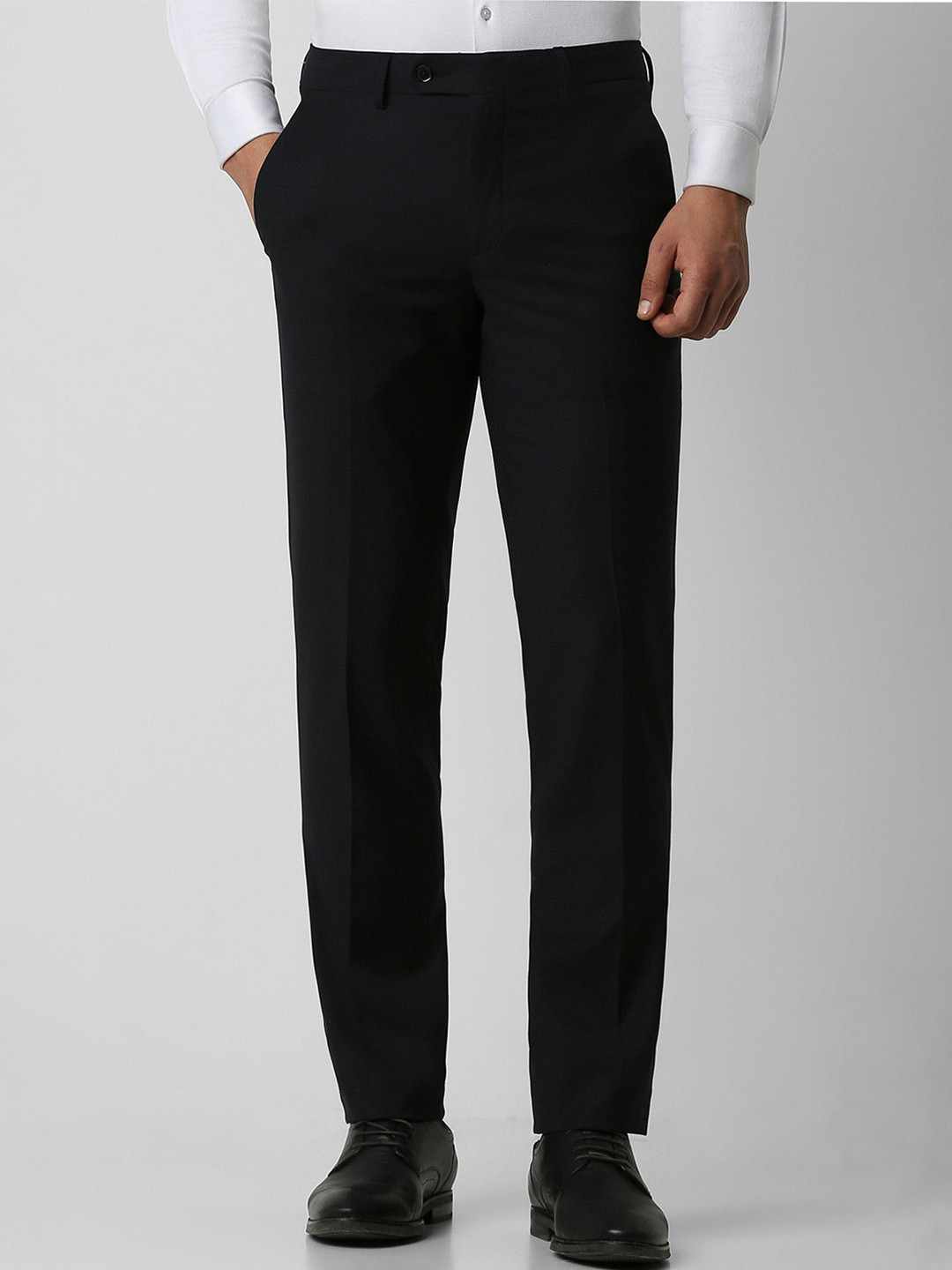 

Van Heusen Men Mid-Rise Slim Fit Cotton Formal Trousers, Black
