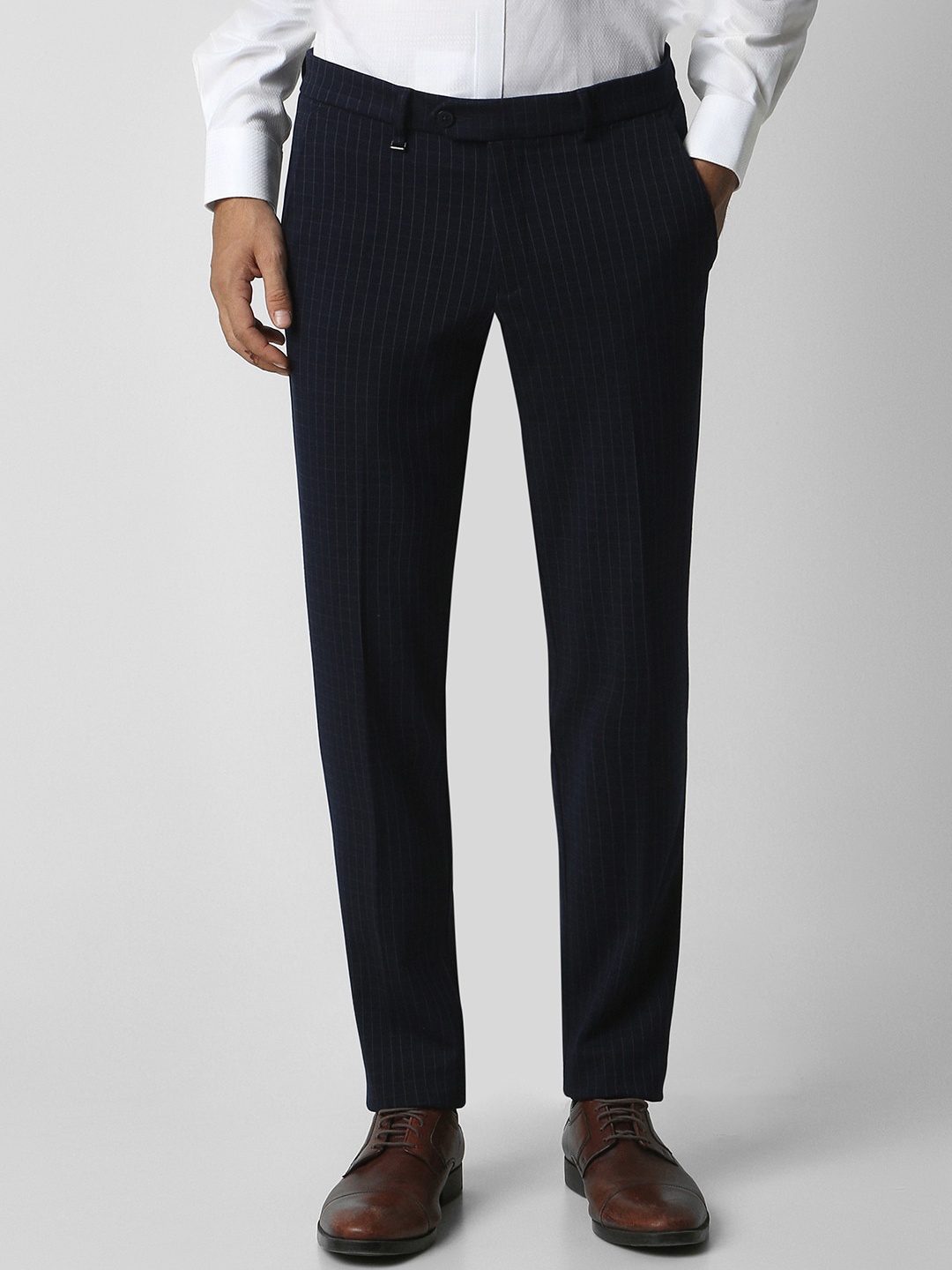 

Van Heusen Men Checked Mid-Rise Slim Fit Formal Trousers, Navy blue