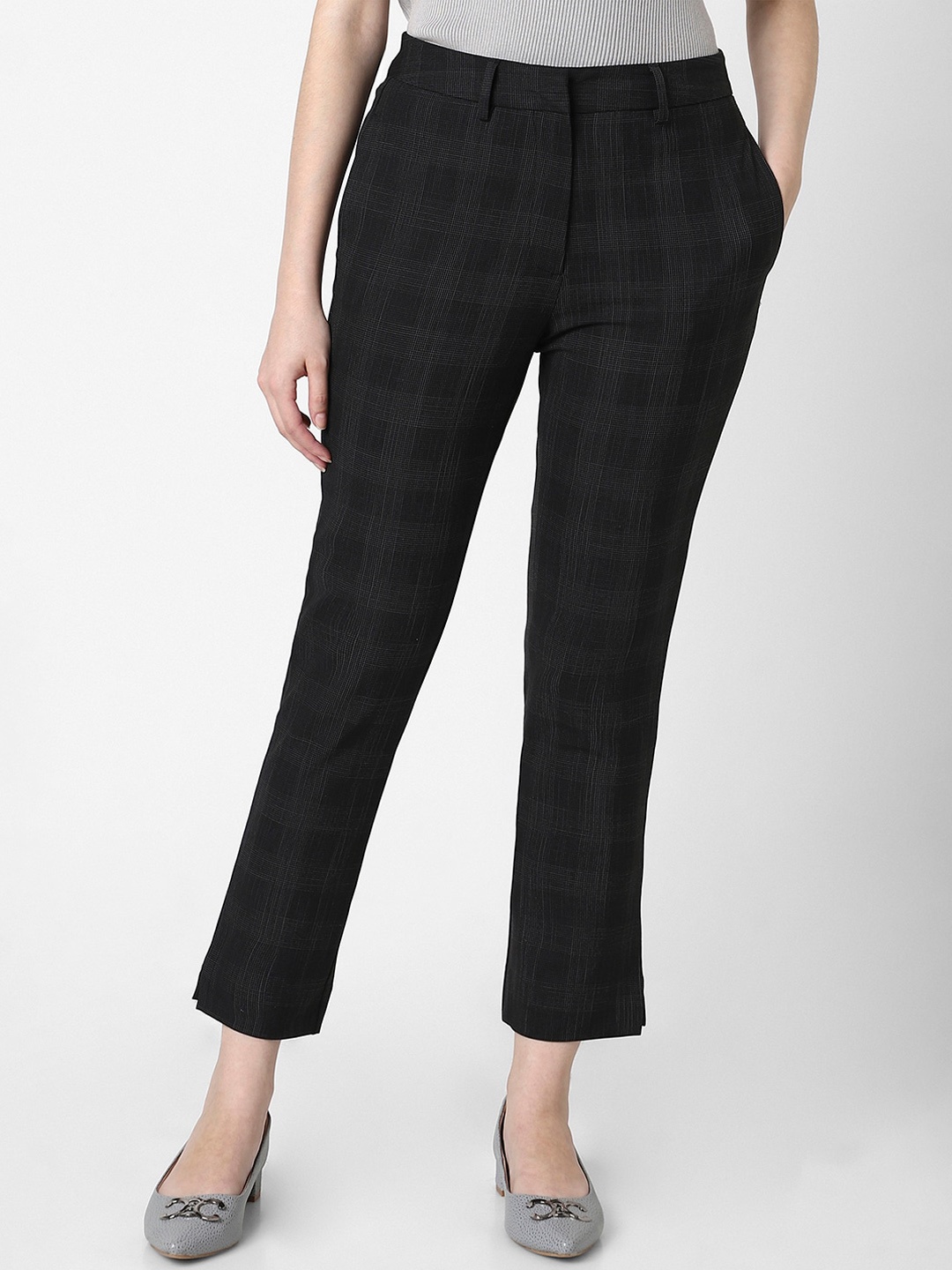 

Van Heusen Woman Checked Slim Fit Formal Trousers, Black