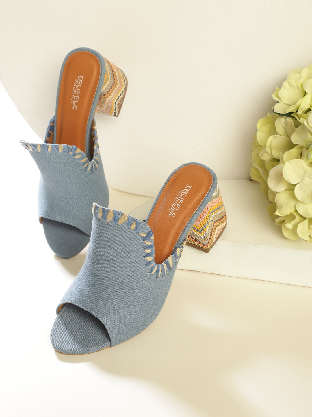 

Truffle Collection Textured Open Toe Block Heels, Blue
