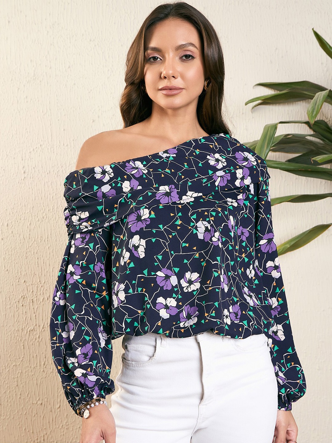 

Kibo Floral Printed One Shoulder Puff Sleeve Top, Blue
