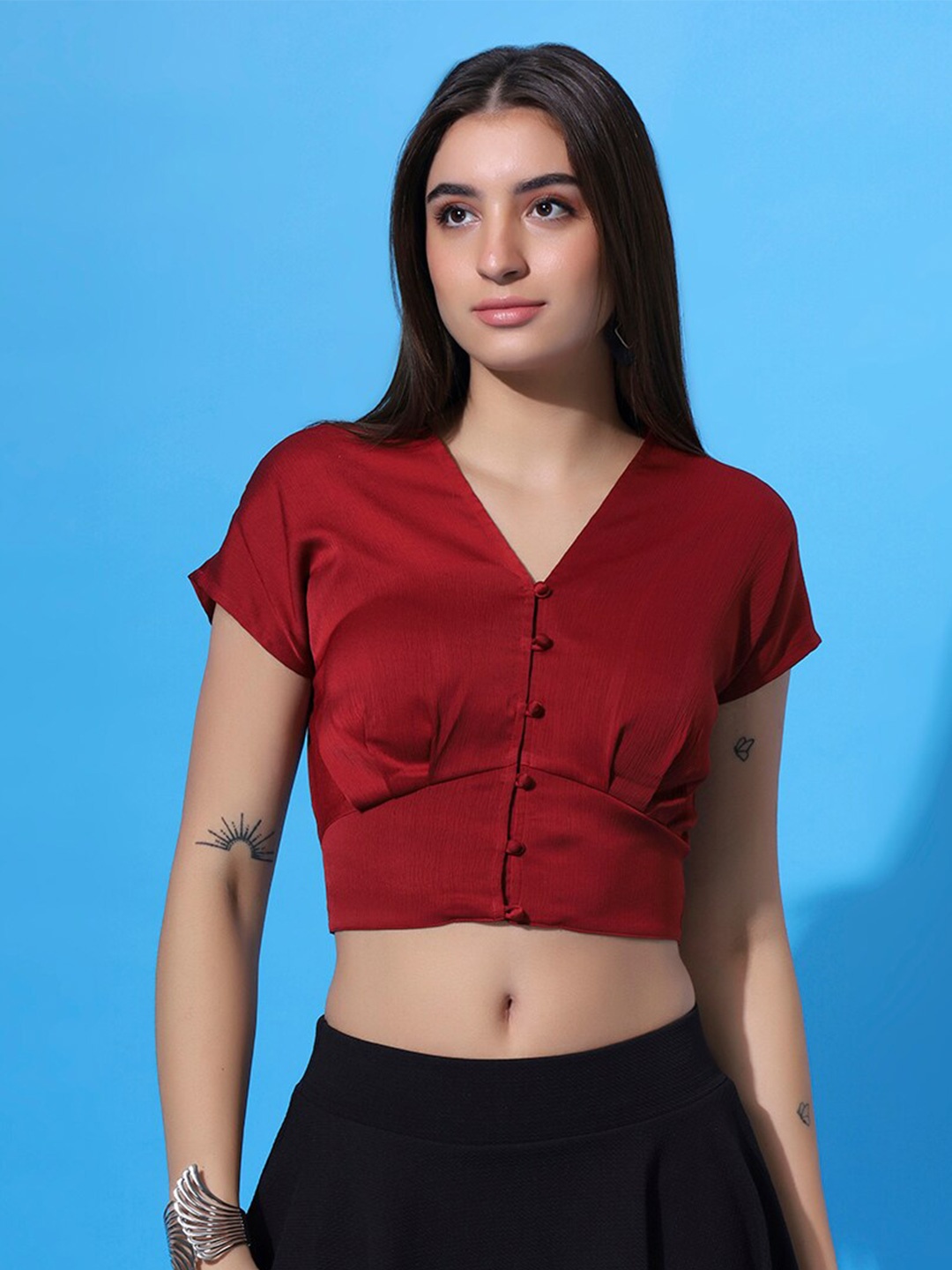 

DressBerry V-Neck Crop Top, Red